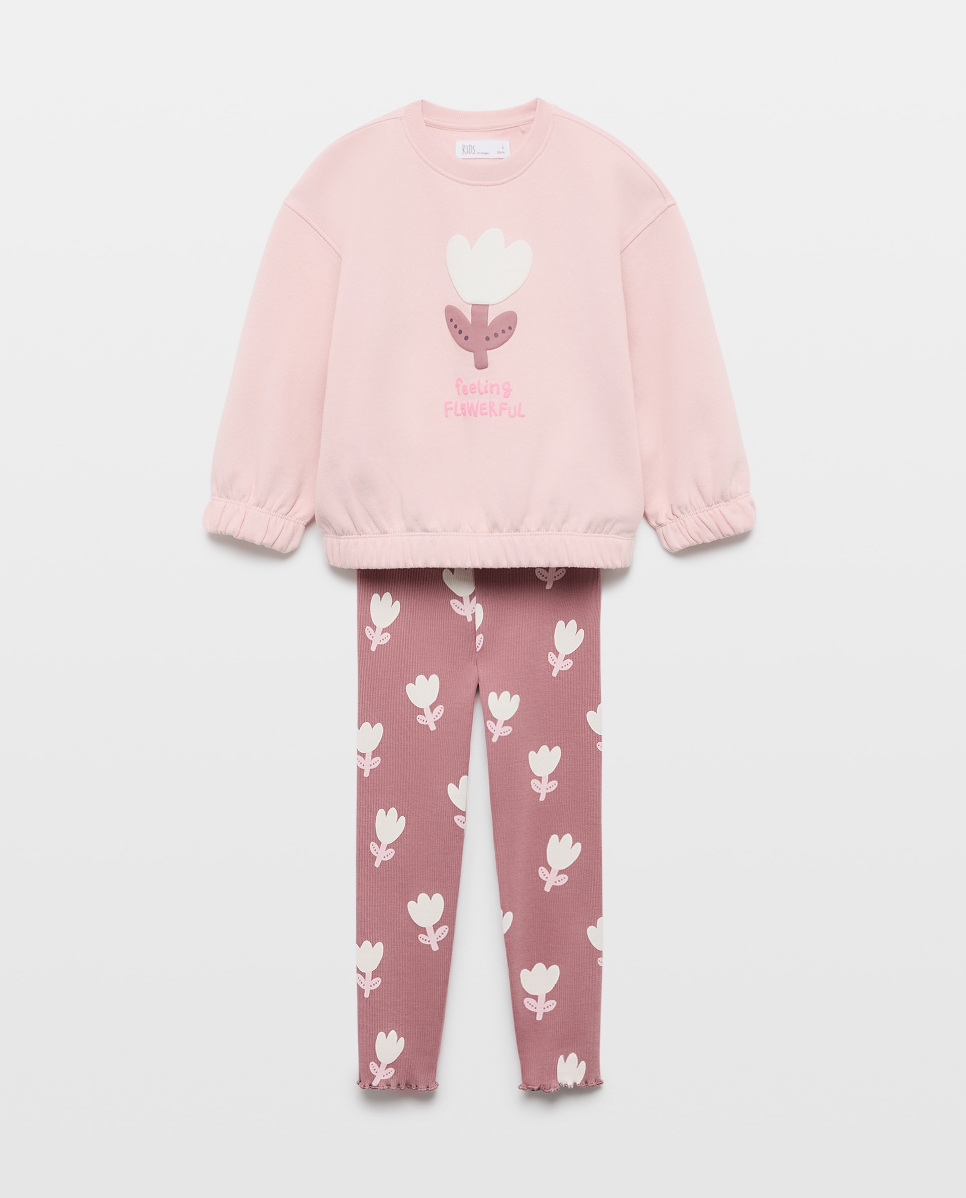 Conjunto de 2 peças de Criança com Sweatshirt e Estampado Posicional de Tulipa e Leggings Canelados com Estampado All Over Vermelho-4