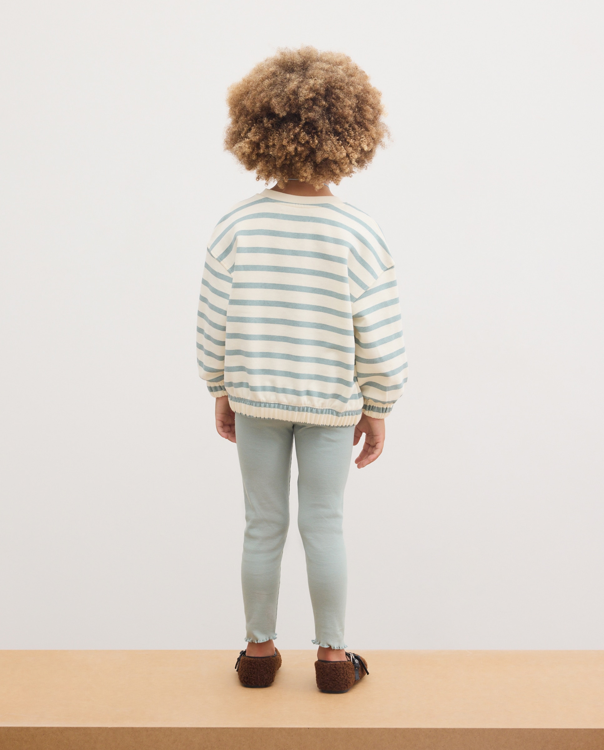 Conjunto de 2 Peças de Criança com Sweatshirt às Riscas e Mini Estampado Posicional com Leggings Caneladas Verde-2