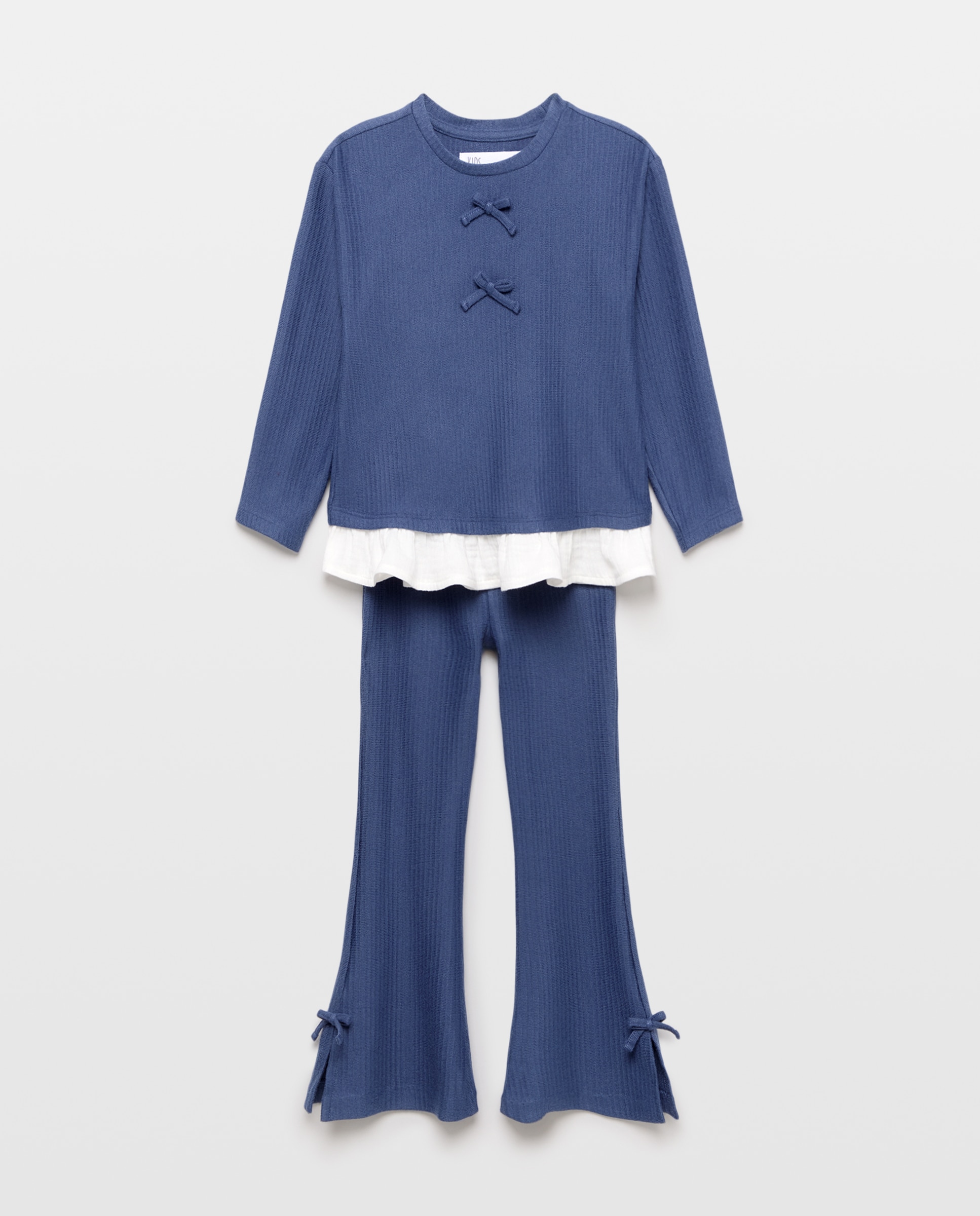 Conjunto punto cortado con volante en top tipo doble prenda y detalle lazos en pecho de niña - Kids El Corte Inglés - 400 Azul 400 Azul-1
