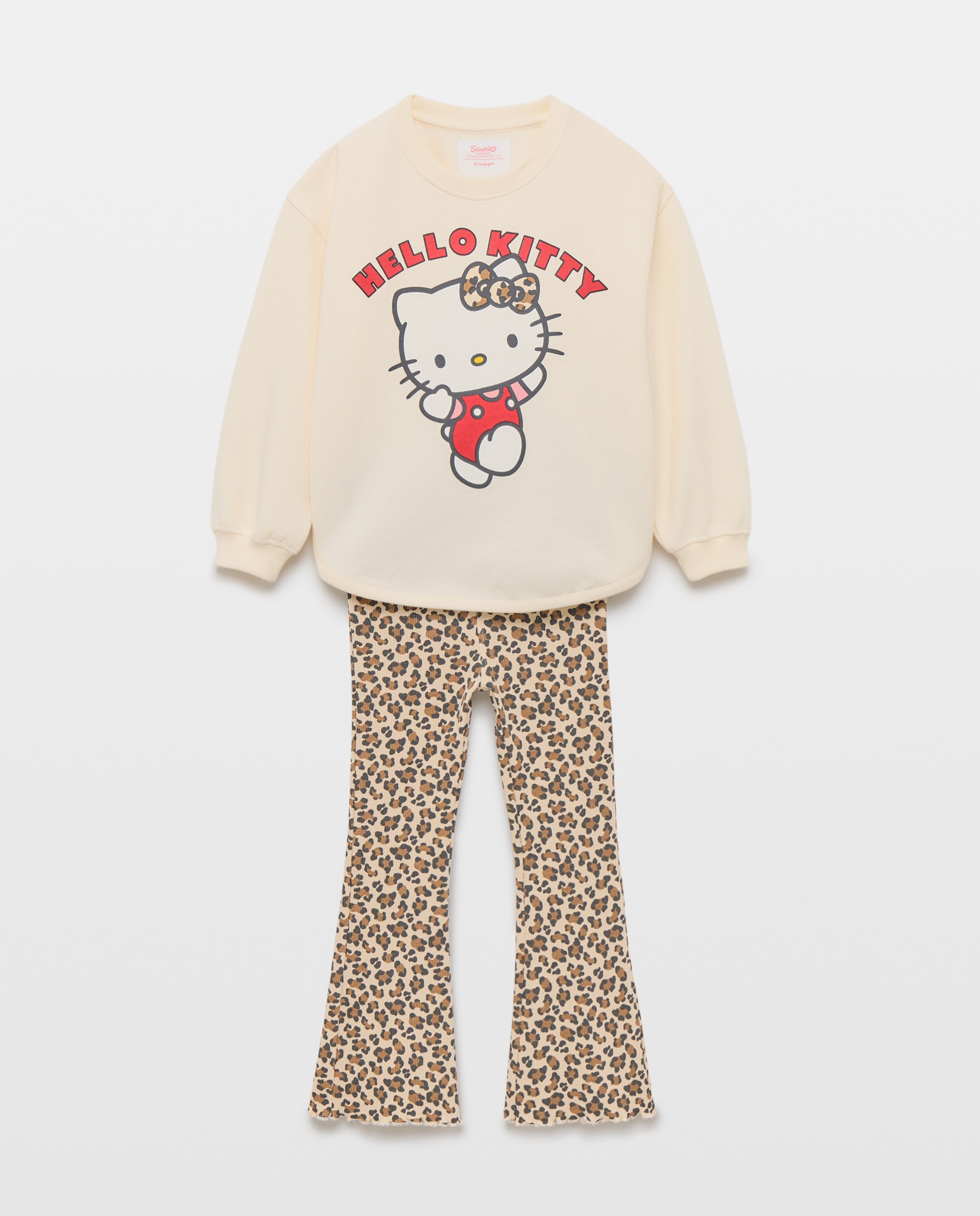 Imagem 0 de Conjunto de Criança com Sweatshirt Posicional HELLO KITTY e Leggings Flare com Estampado Animal