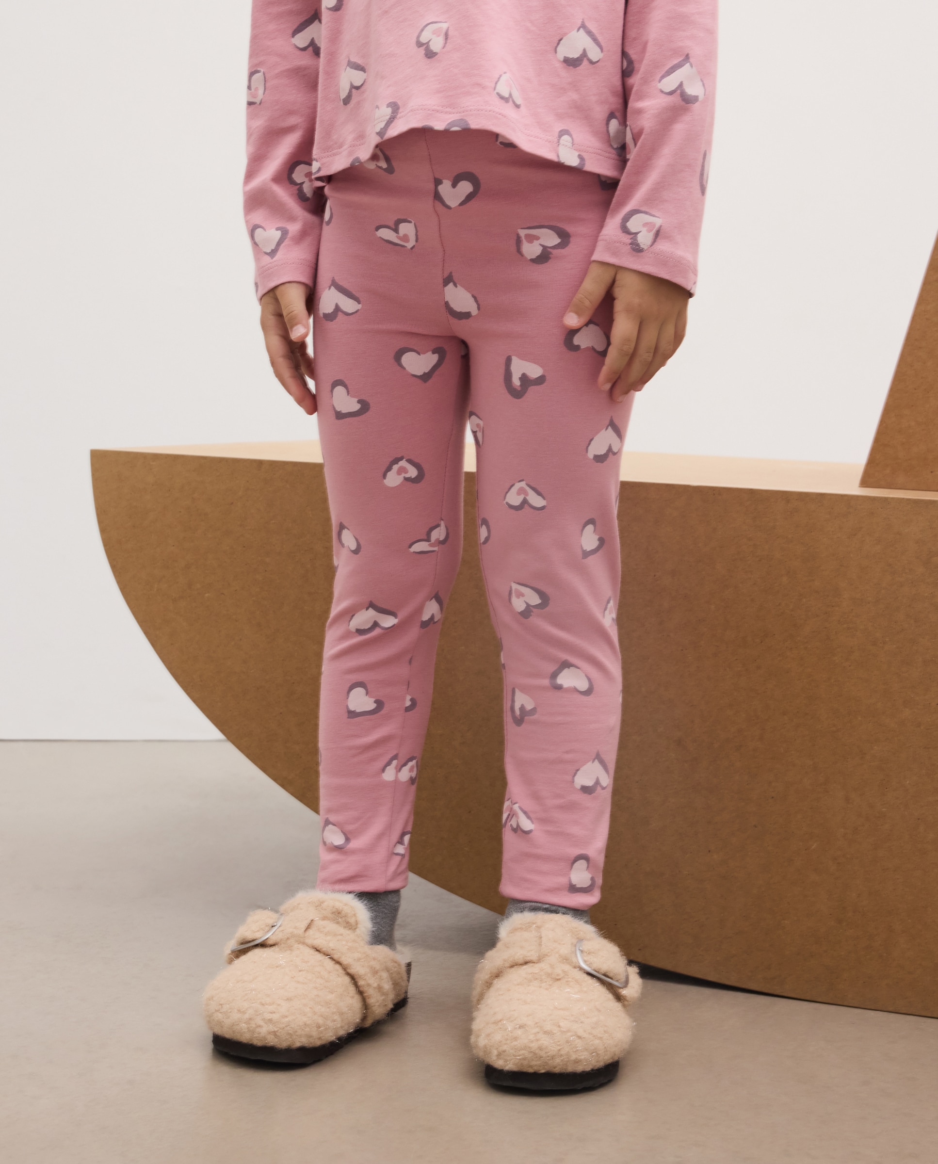Pack de Criança com Leggings Lisos + Camisola de Malha Com Estampado All Over Rosa-2
