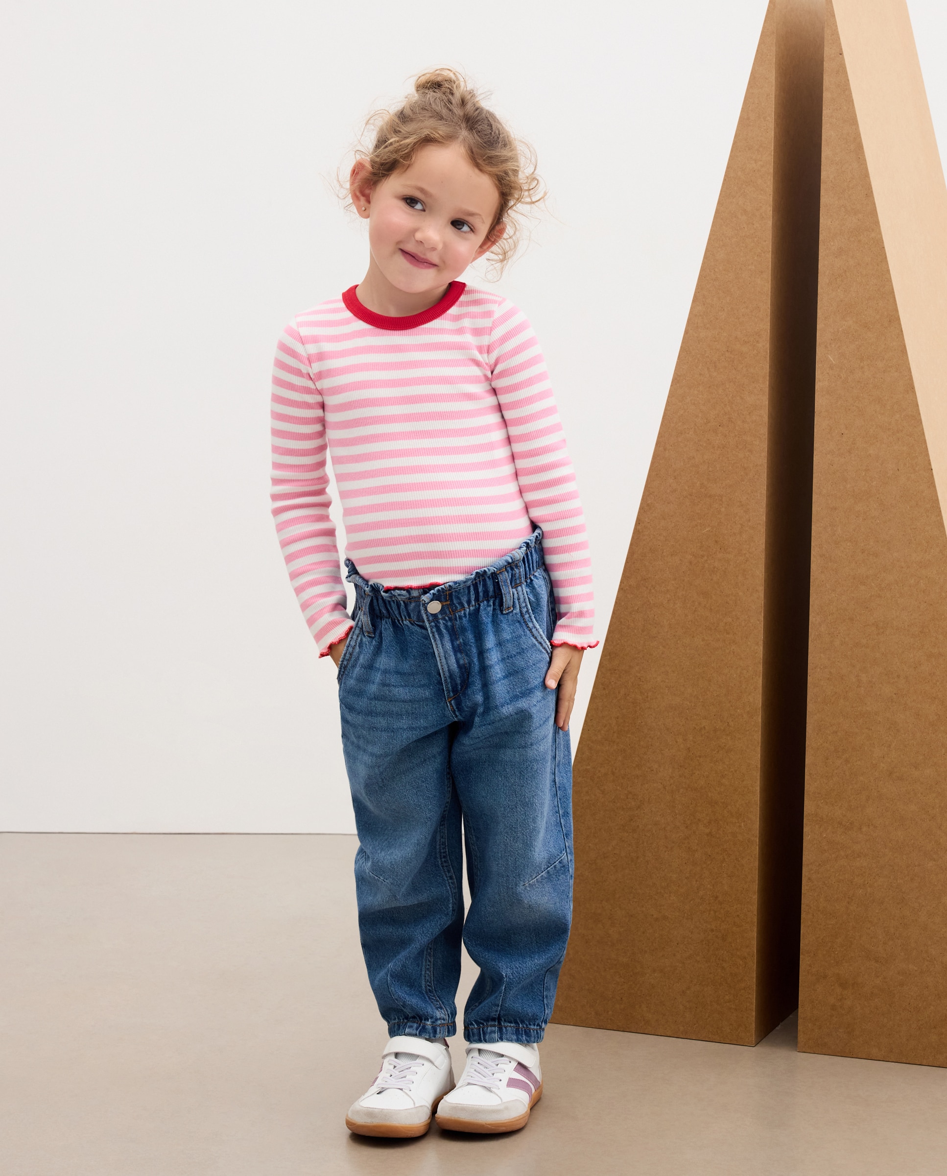 Pantalón paperbag Barrel de niña - Kids El Corte Inglés - Denim Denim-1