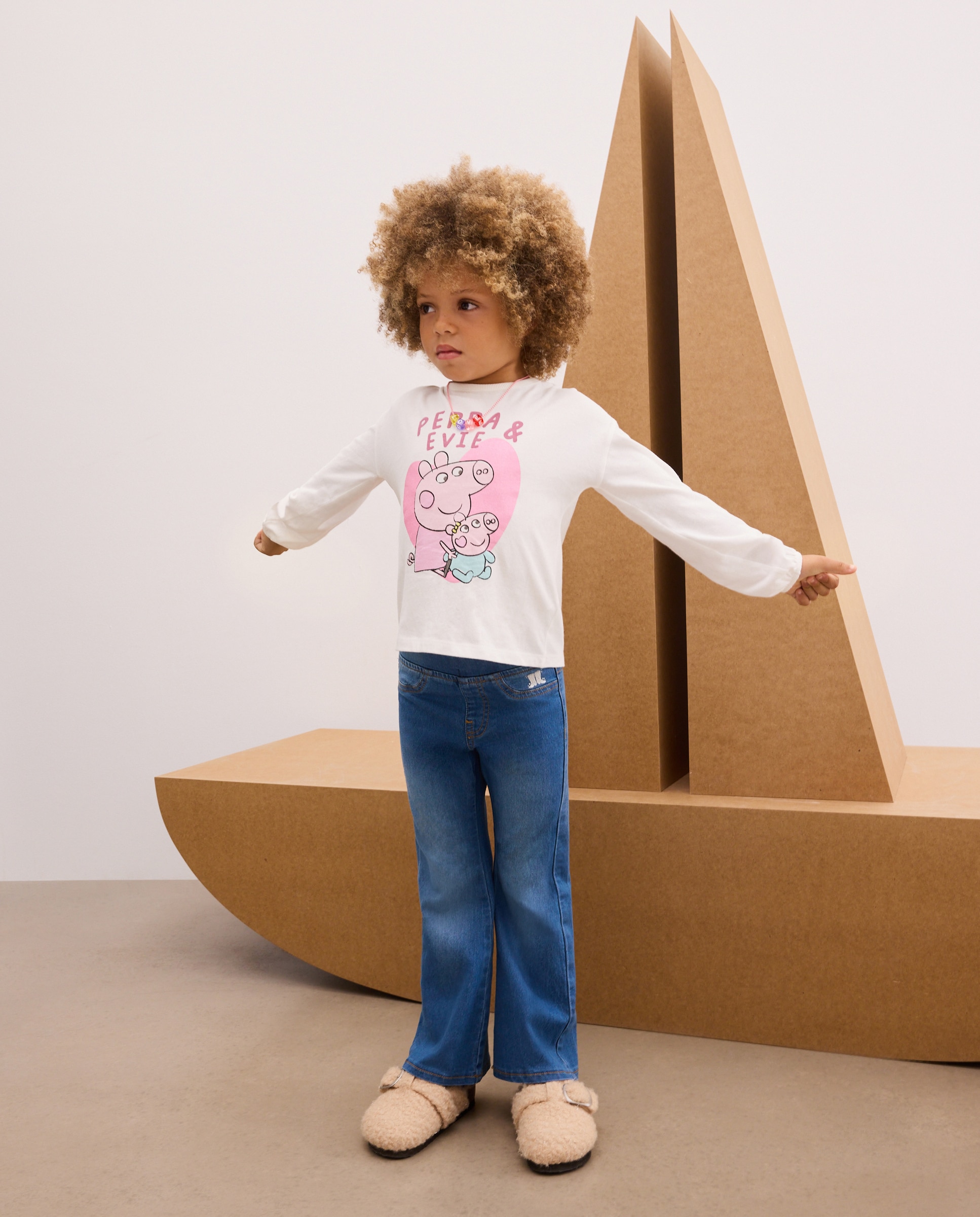 Pantalón denim flare todo gomas de niña - Kids El Corte Inglés - Azul pálido Azul pálido-1