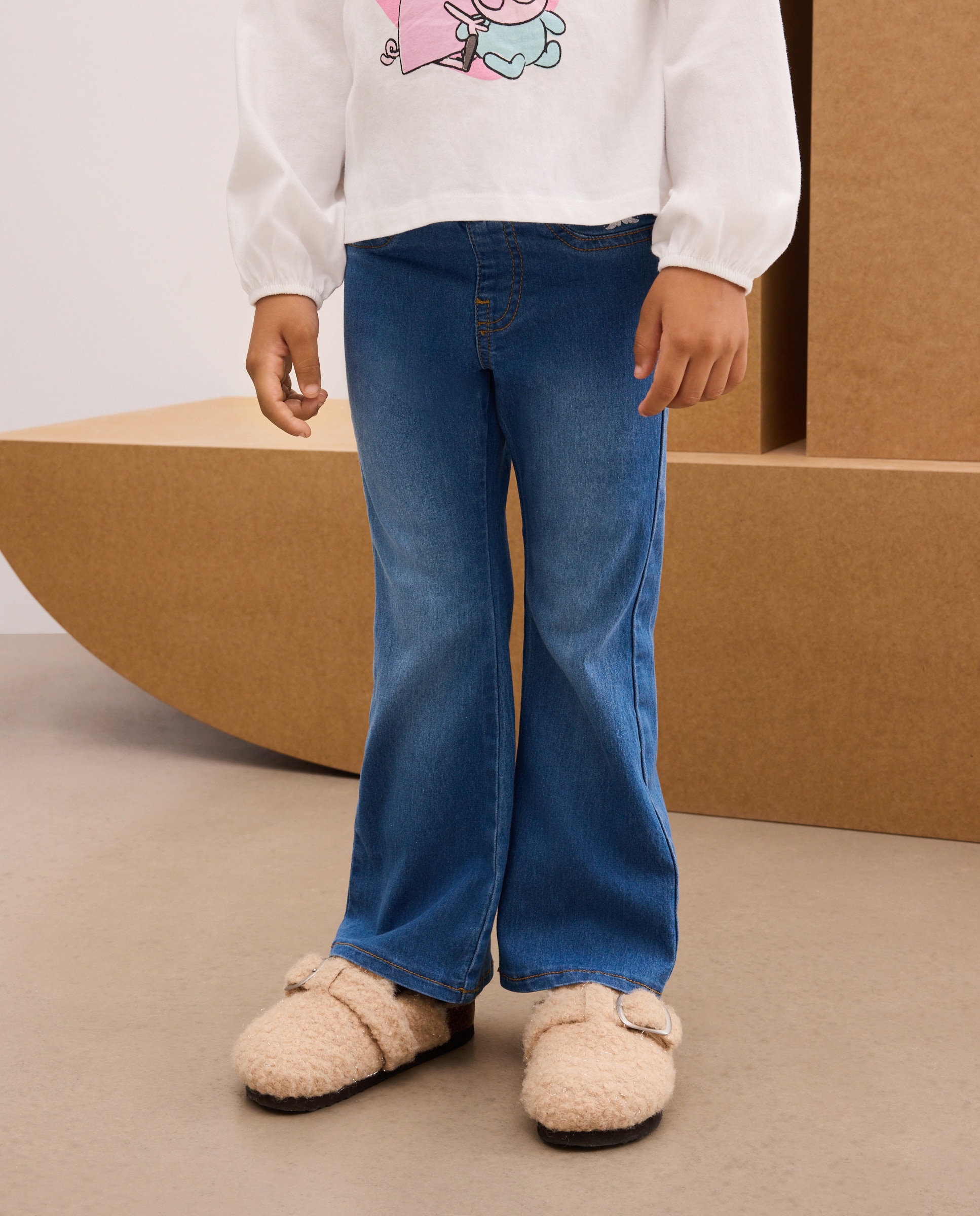 Pantalón denim flare todo gomas de niña - Kids El Corte Inglés - Azul pálido Azul pálido-2