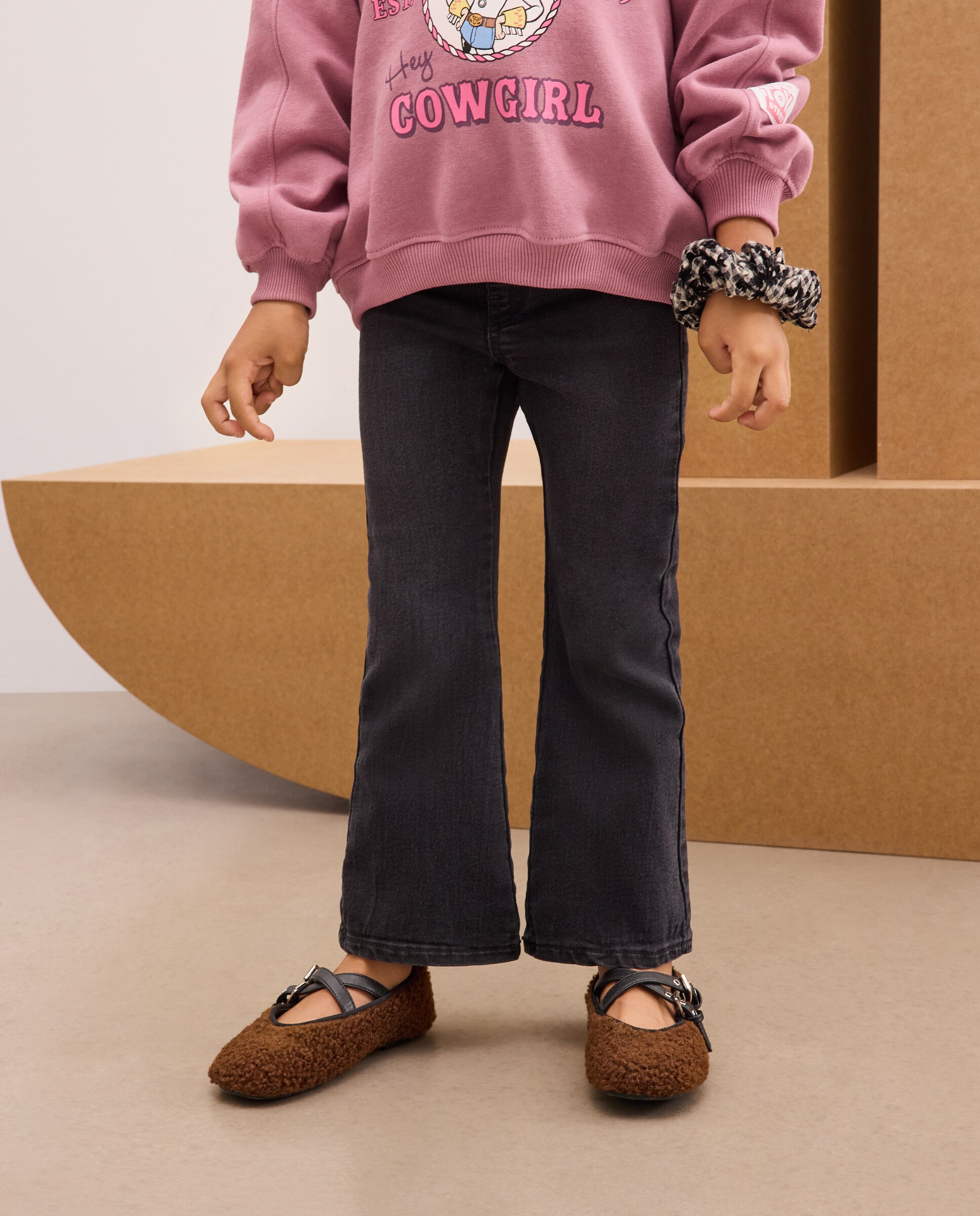 Pantalón denim flare todo gomas de niña - Kids El Corte Inglés - Gris Gris-2