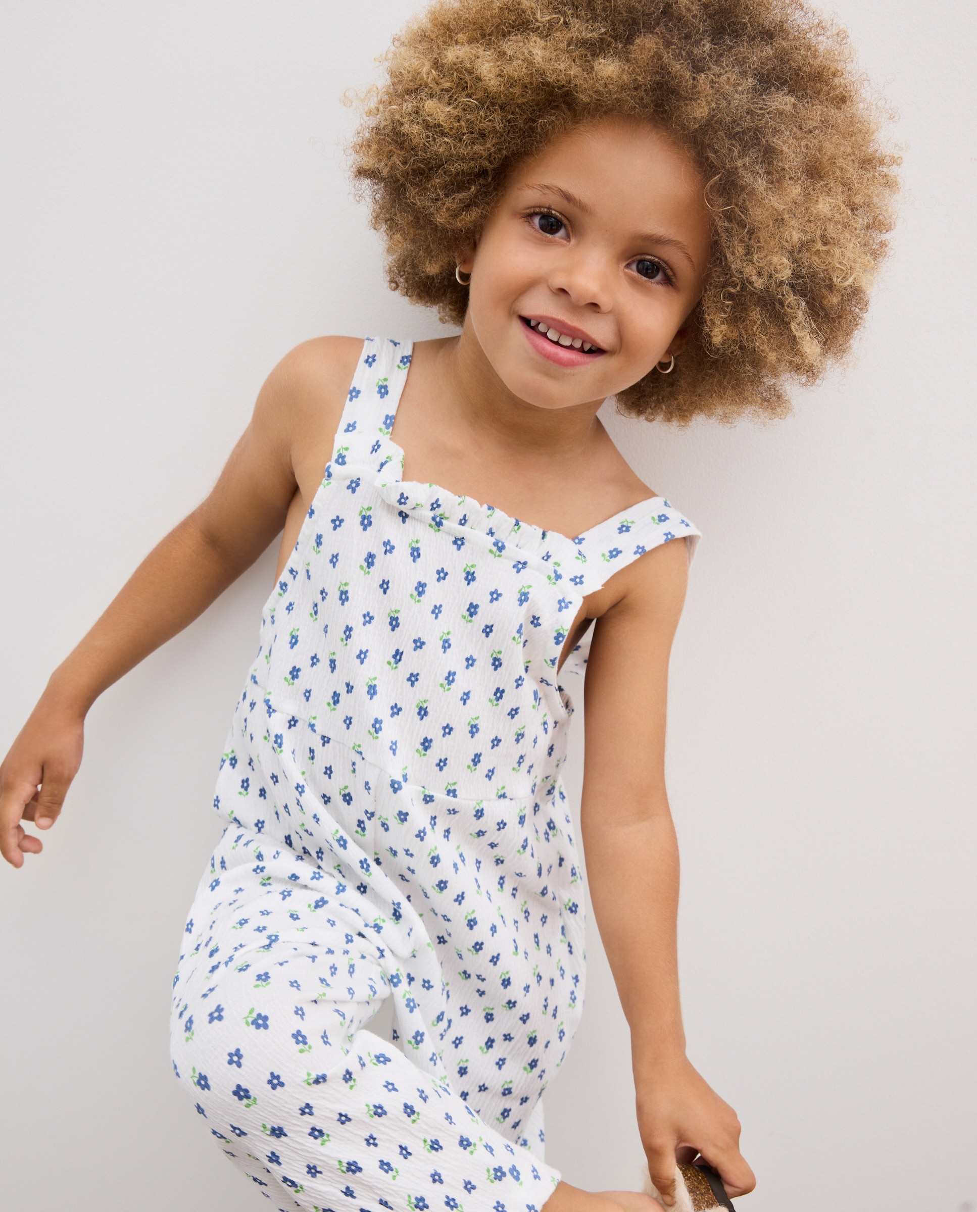 Mono largo de niña sin mangas tejido wrinkled all over print - Kids El Corte Inglés - Blanco Blanco-1