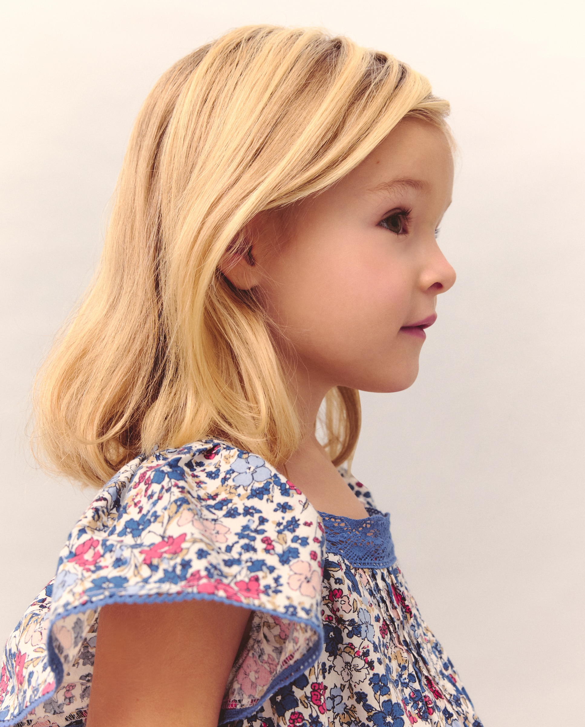 Vestido Estampado de Manga Curta em Popelina com Renda no Decote Kids El Corte Inglés Azul-4