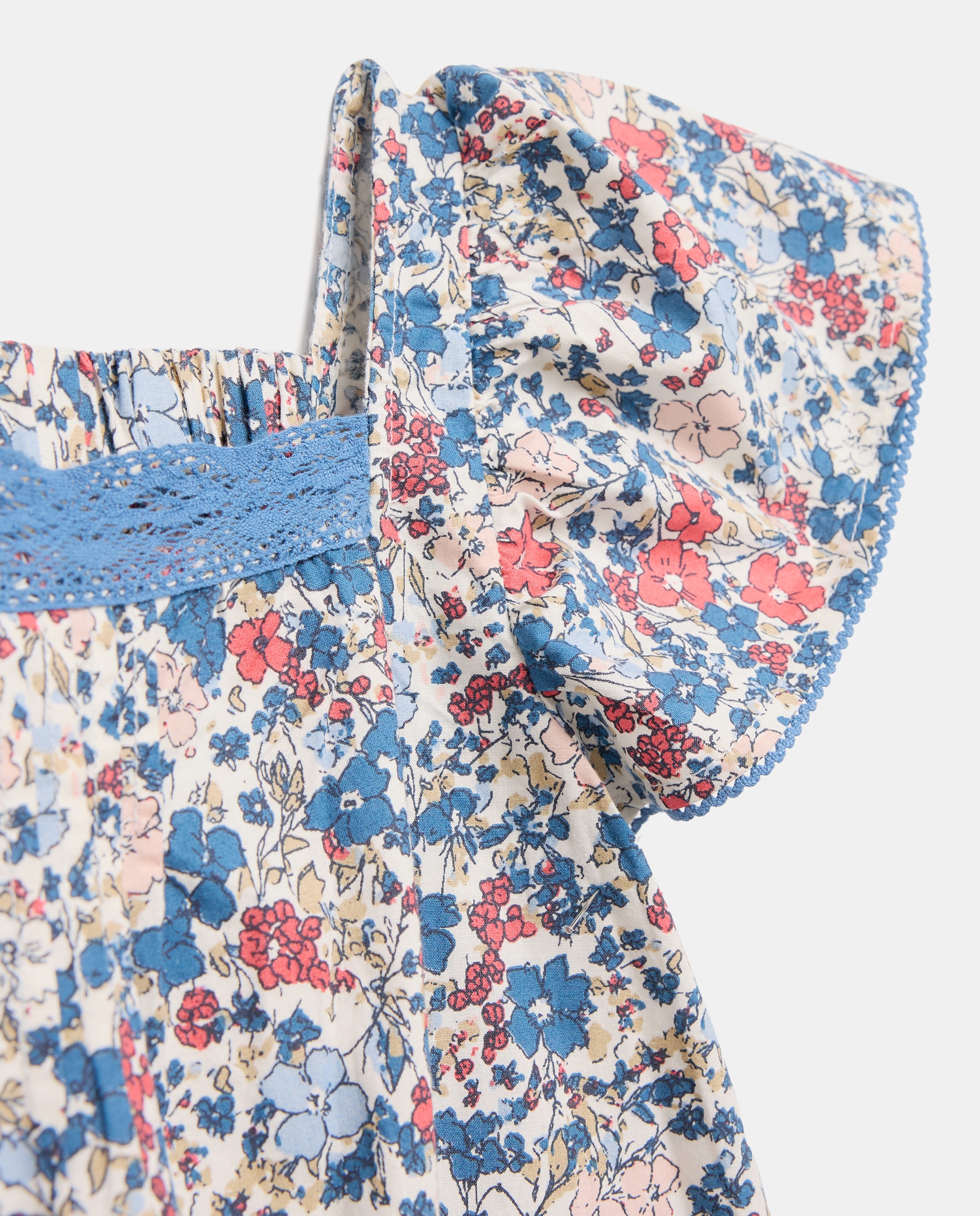 Vestido Estampado de Manga Curta em Popelina com Renda no Decote Kids El Corte Inglés Azul-6