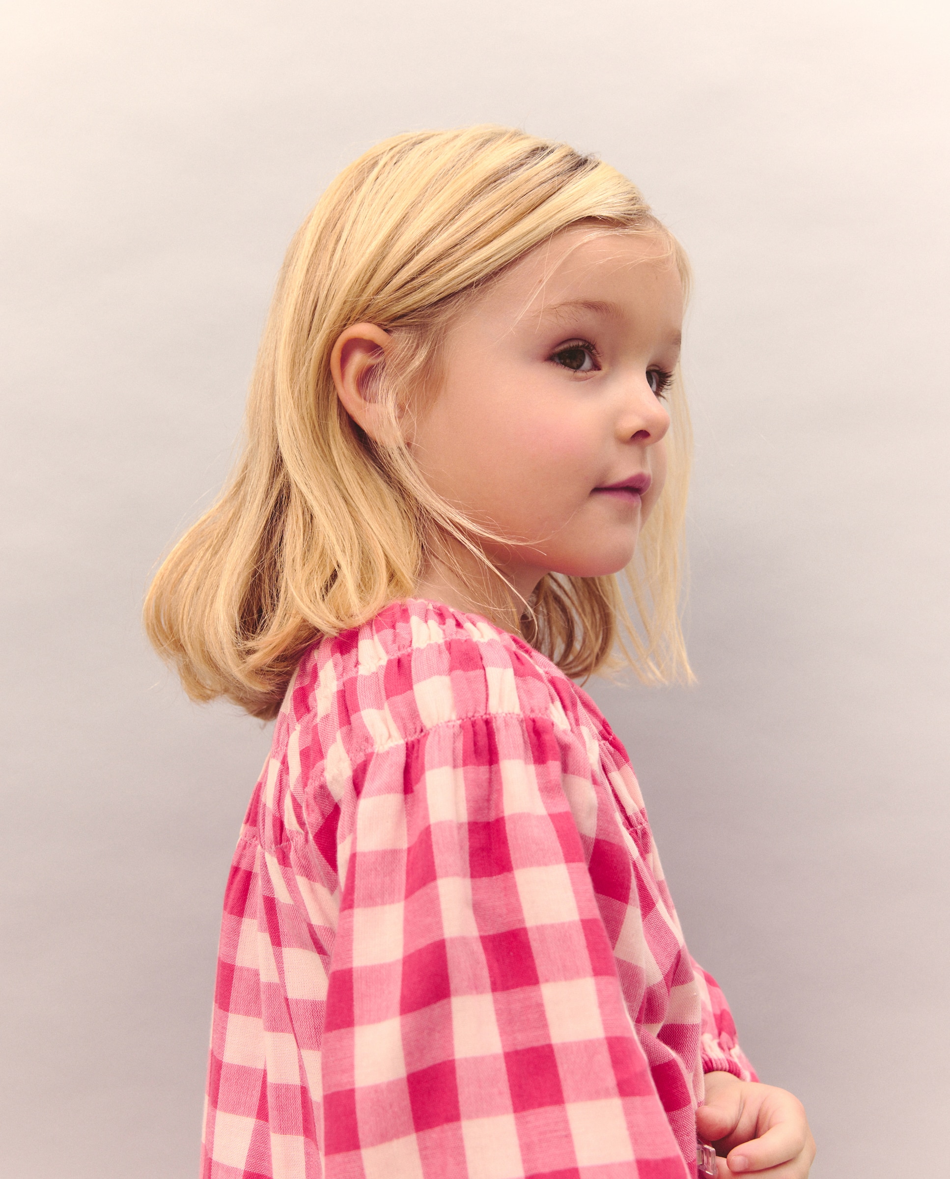Vestido de Manga Comprida em Chiffon Duplo com Vichy e Gola Smock com Elásticos Vermelho-4