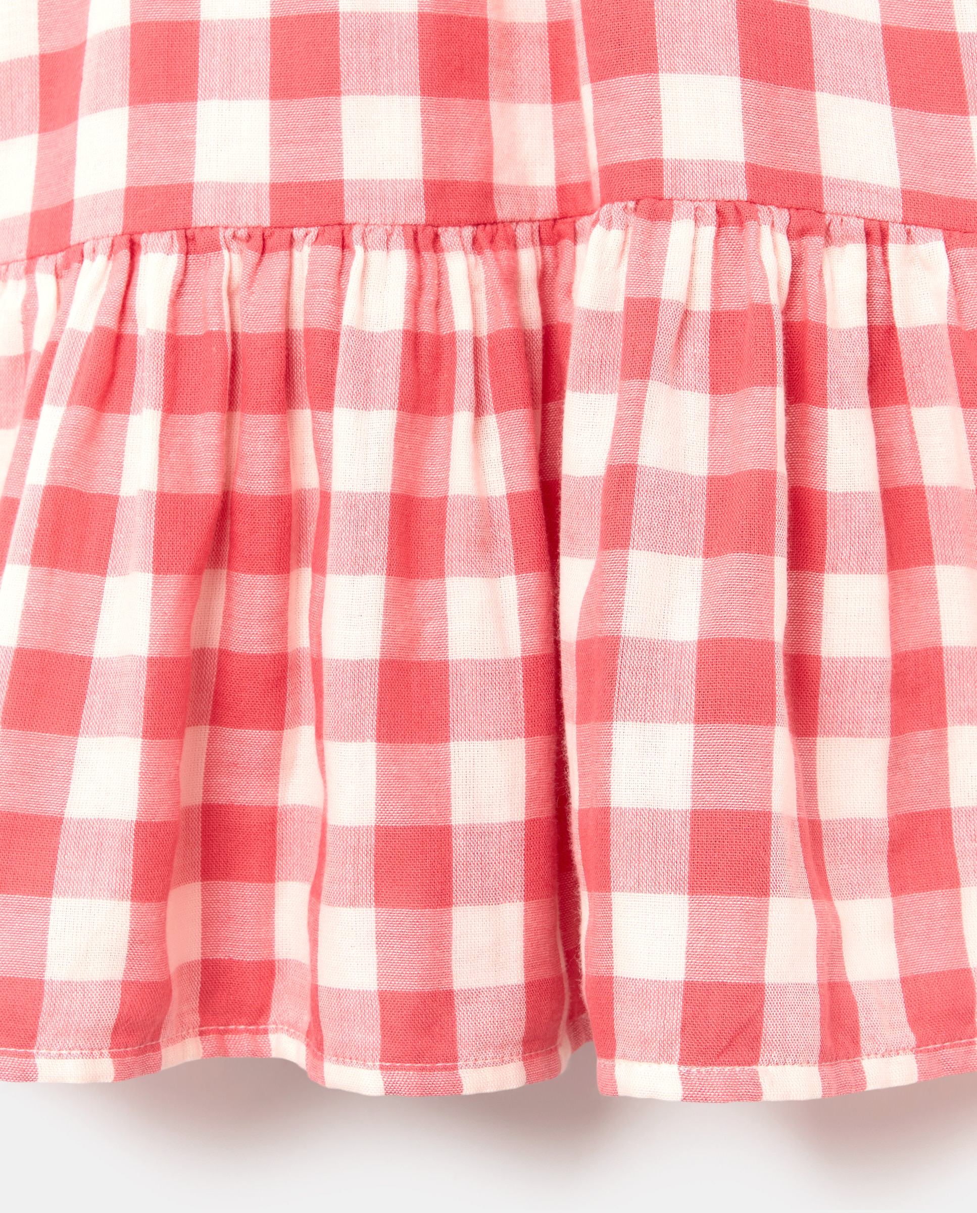 Vestido de Manga Comprida em Chiffon Duplo com Vichy e Gola Smock com Elásticos Vermelho-6