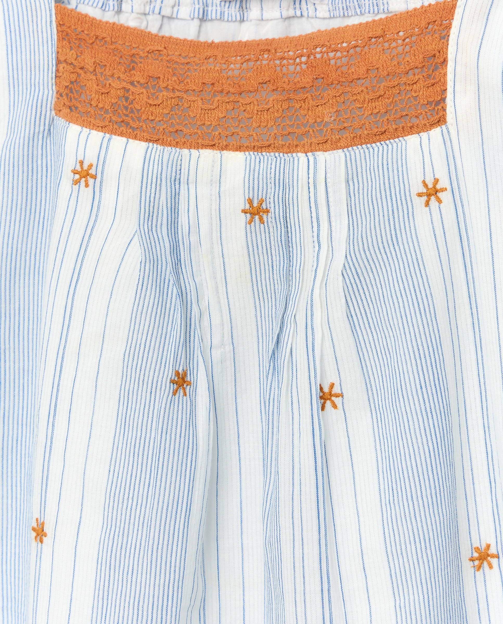 Vestido de Manga Curta às Riscas com Estampado Floral Bordado e Renda no Decote Kids El Corte Inglés Azul-6