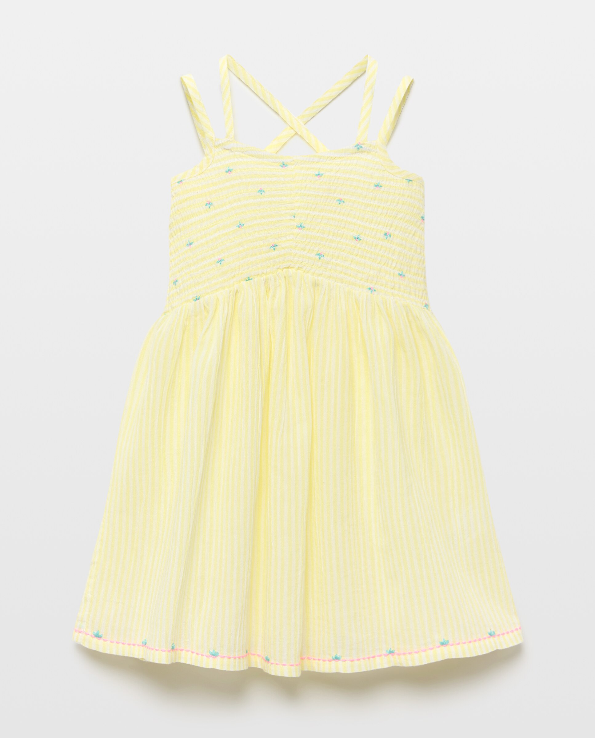 Vestido de Alças com Elásticos no Peito e Bordado Kids El Corte Inglés Amarelo-5