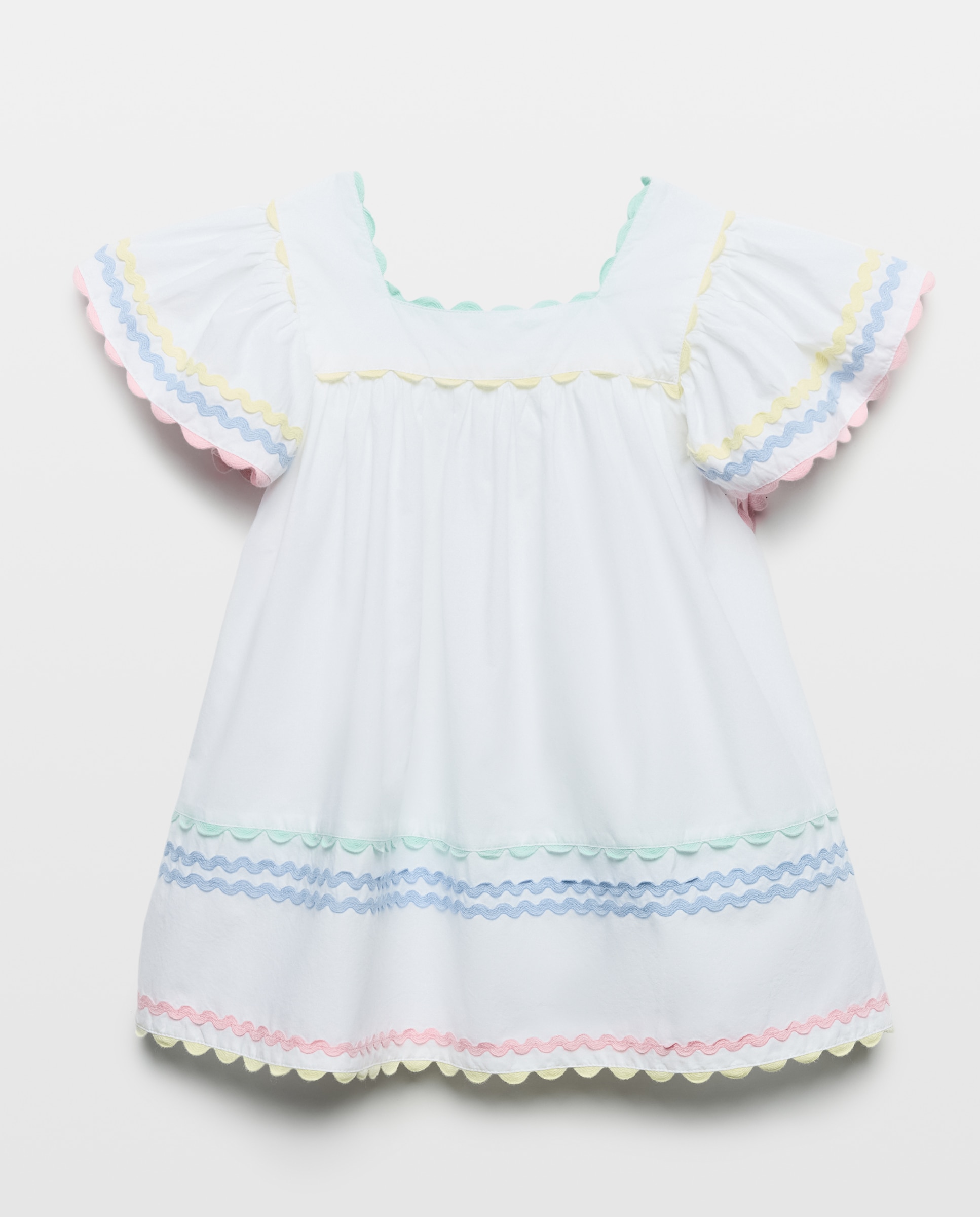 Vestido de Manga Curta em Popelina com Fitas Gregas às Cores - Branco Kids El Corte Inglés Branco-4