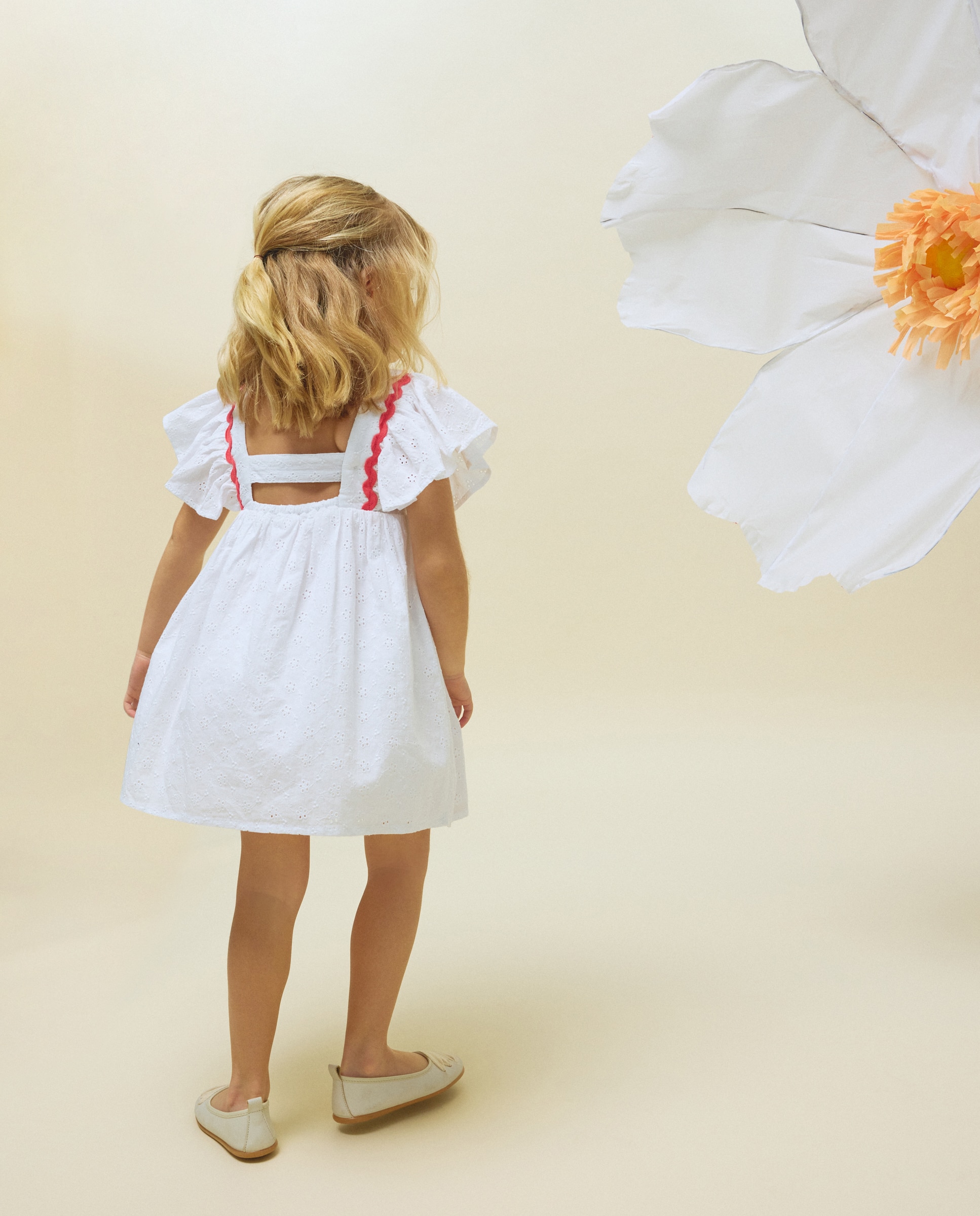 Vestido de Manga Curta com Folhos Laterais Kids El Corte Inglés Branco-3