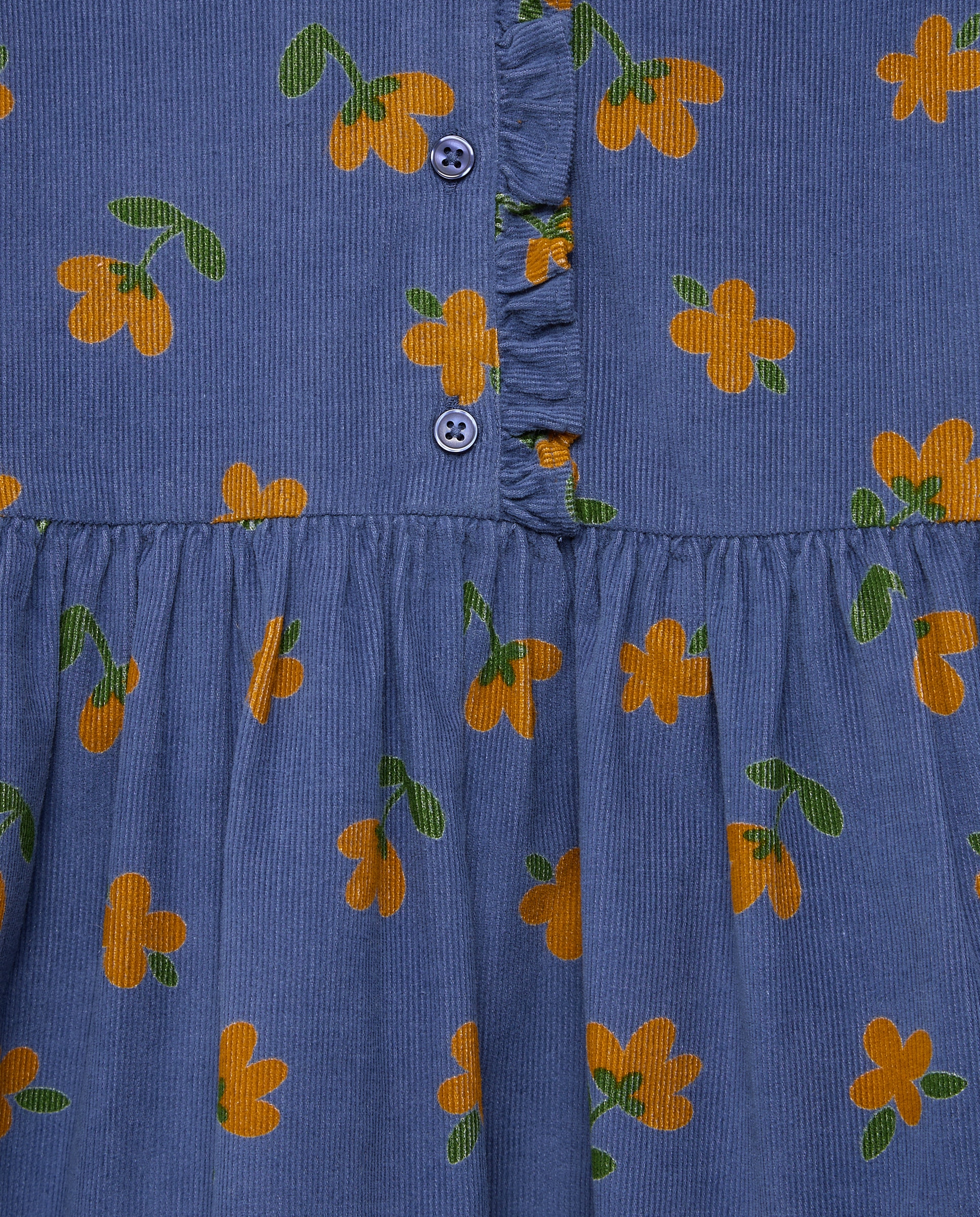 Vestido de Criança em Bombazina Fina com Estampado All Over Microflor Azul-2