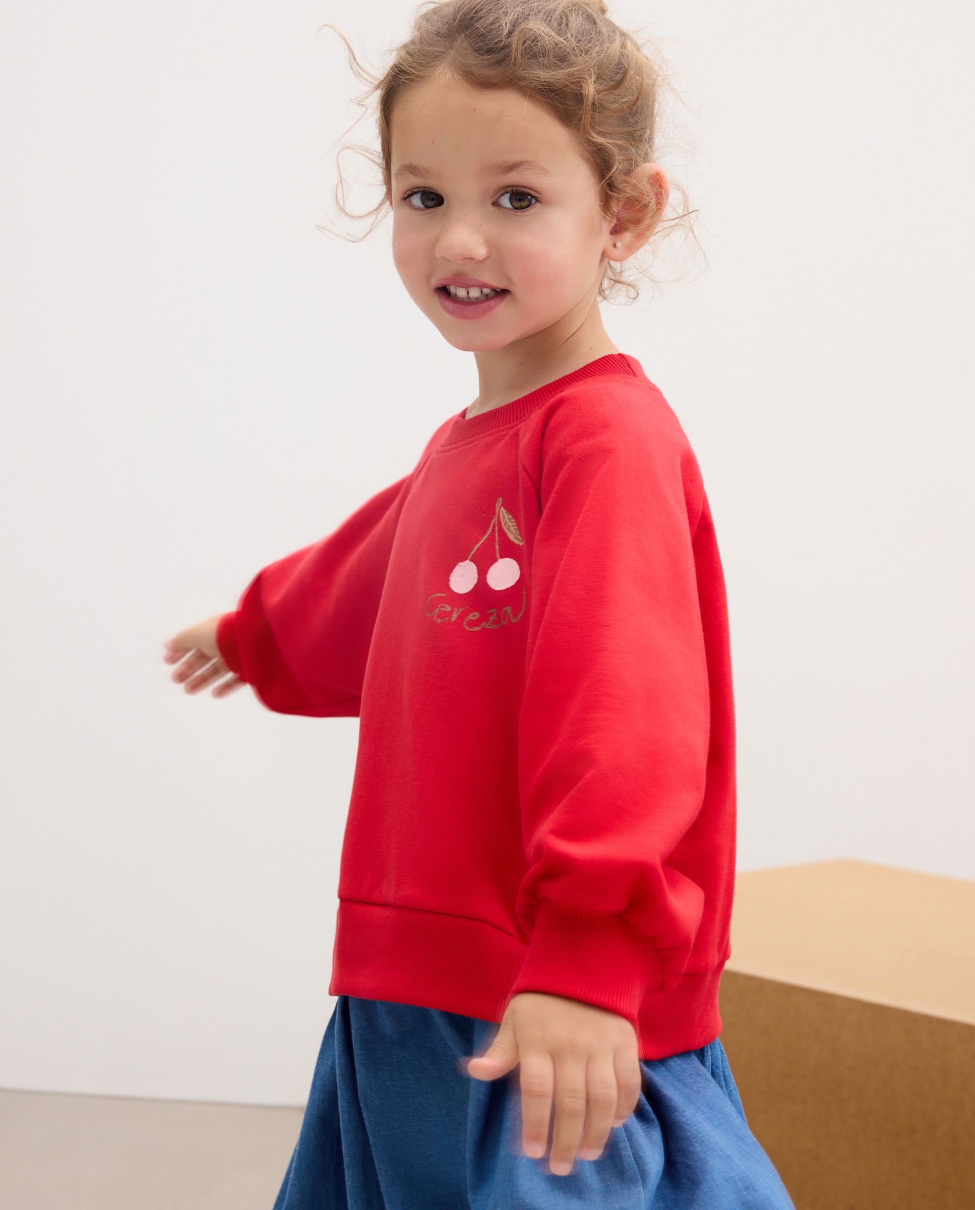 Vestido Combinado de Criança de Felpa com Saia de Ganga com Estampado All Over de Cerejas Kids El Corte Inglés Multicolor-2