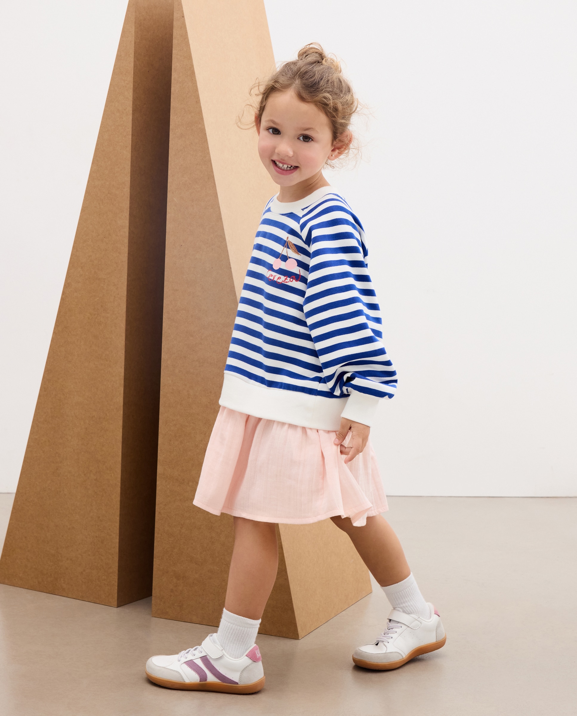Imagem 0 de Vestido Combinado de Criança de Felpa às Riscas com Saia de Chiffon Duplo
