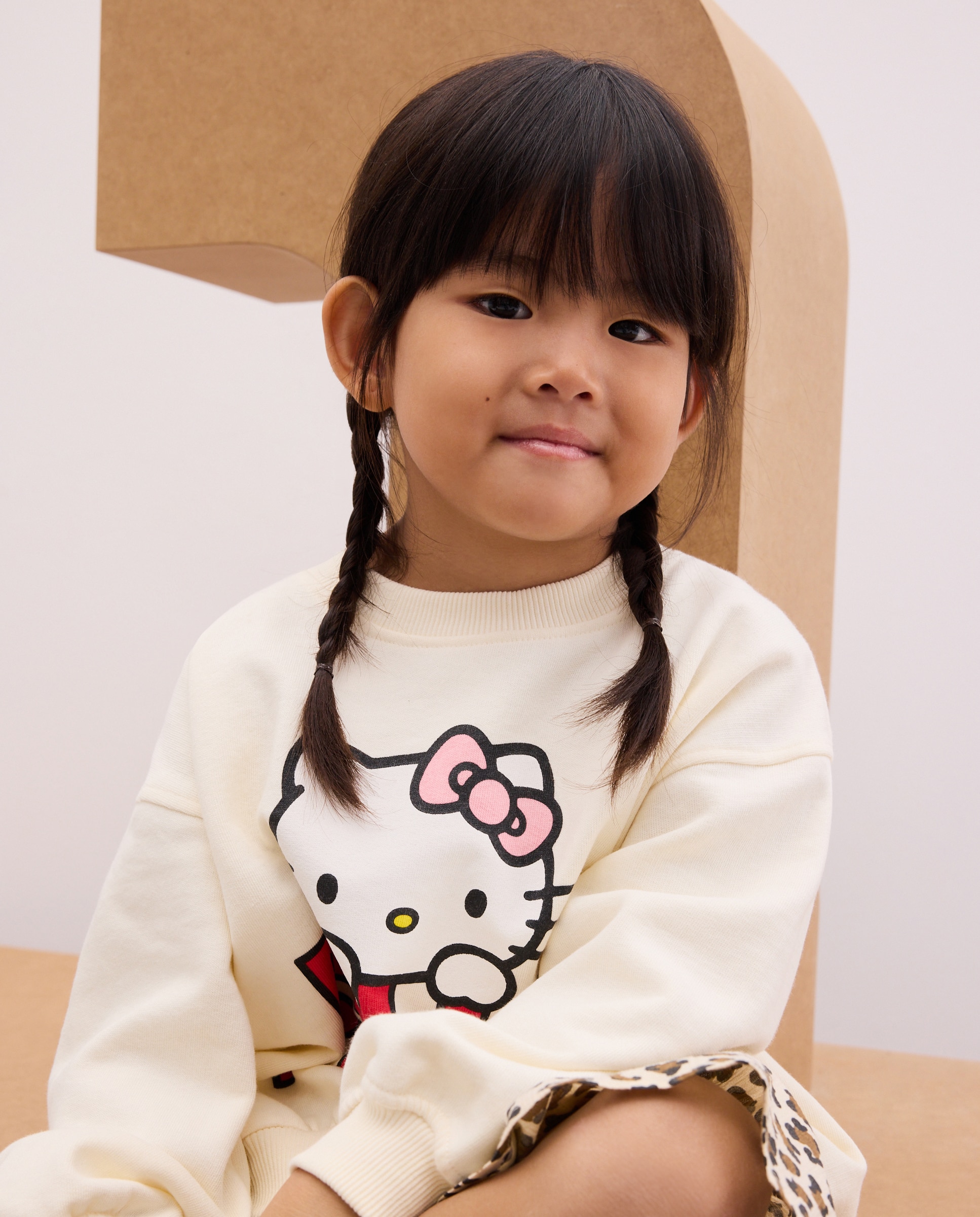 Vestido de Criança com Manga Comprida Combinada com Estampado "HELLO KITTY" e Saia com Estampado Animal Multicolor-2