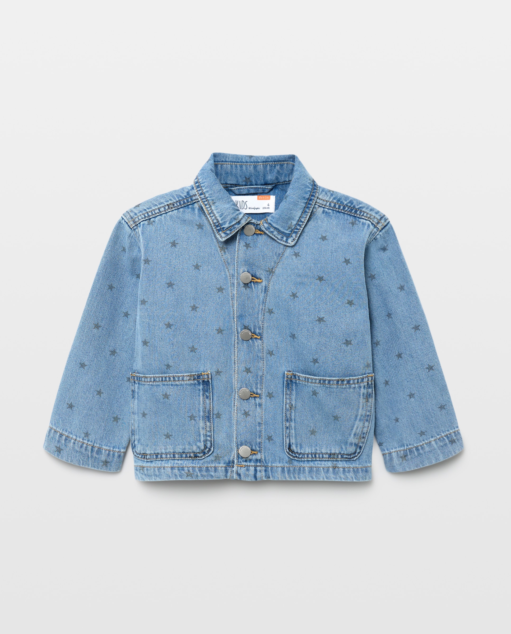 Blusão de Ganga Tipo Sobrecamisa com All Over Print de Fantasia Azul-marinho-4
