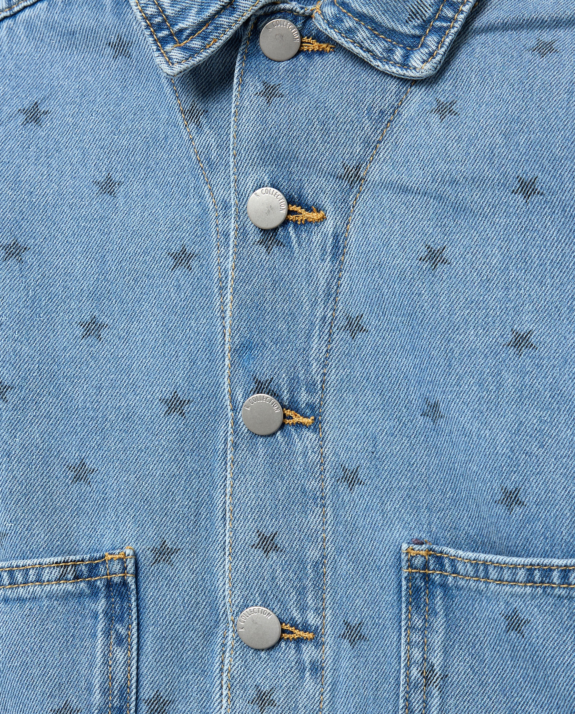Blusão de Ganga Tipo Sobrecamisa com All Over Print de Fantasia Azul-marinho-5