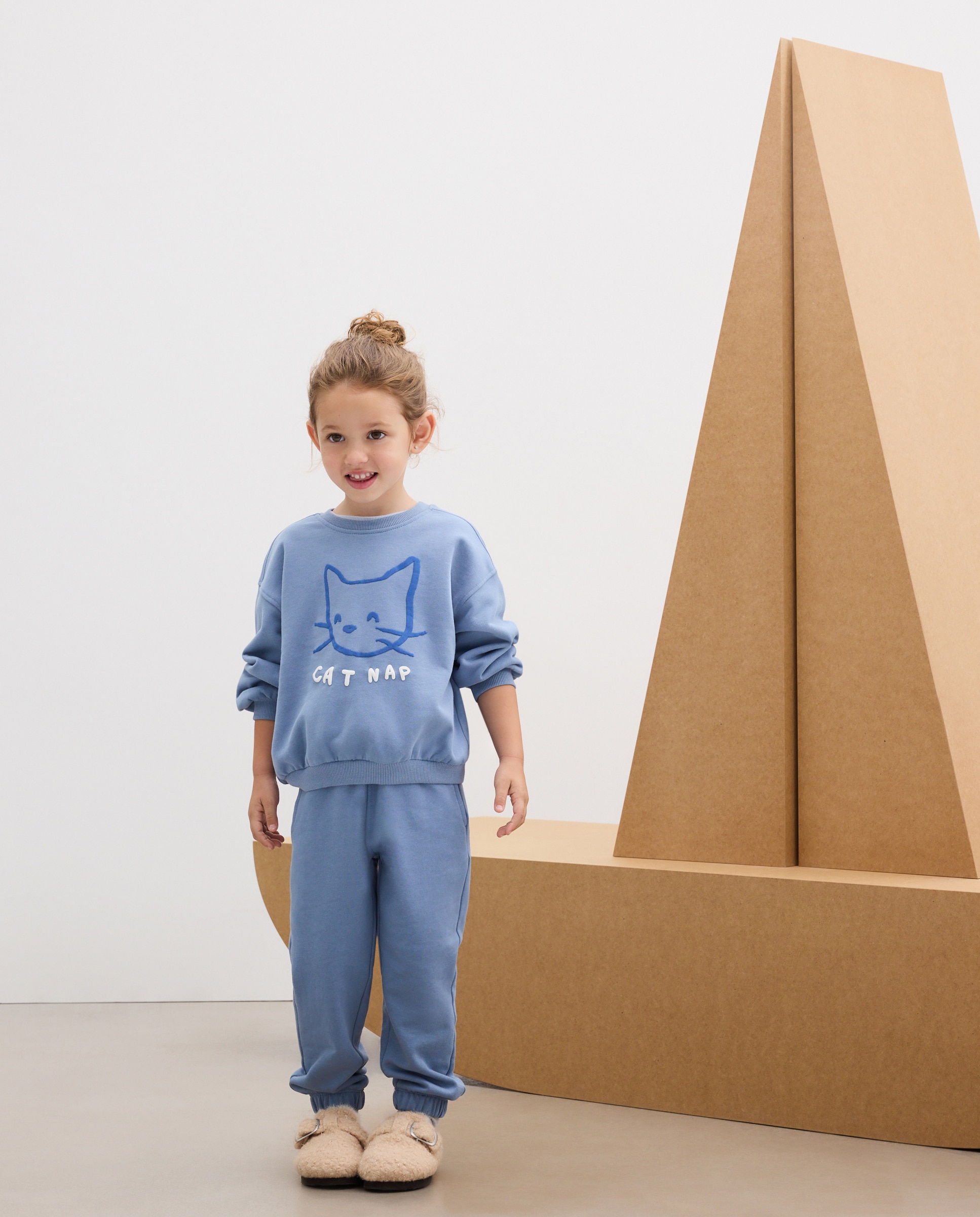Sudadera felpa cuello caja básica con posicional puff print "gato" de niña - Kids El Corte Inglés - Azul Azul-2