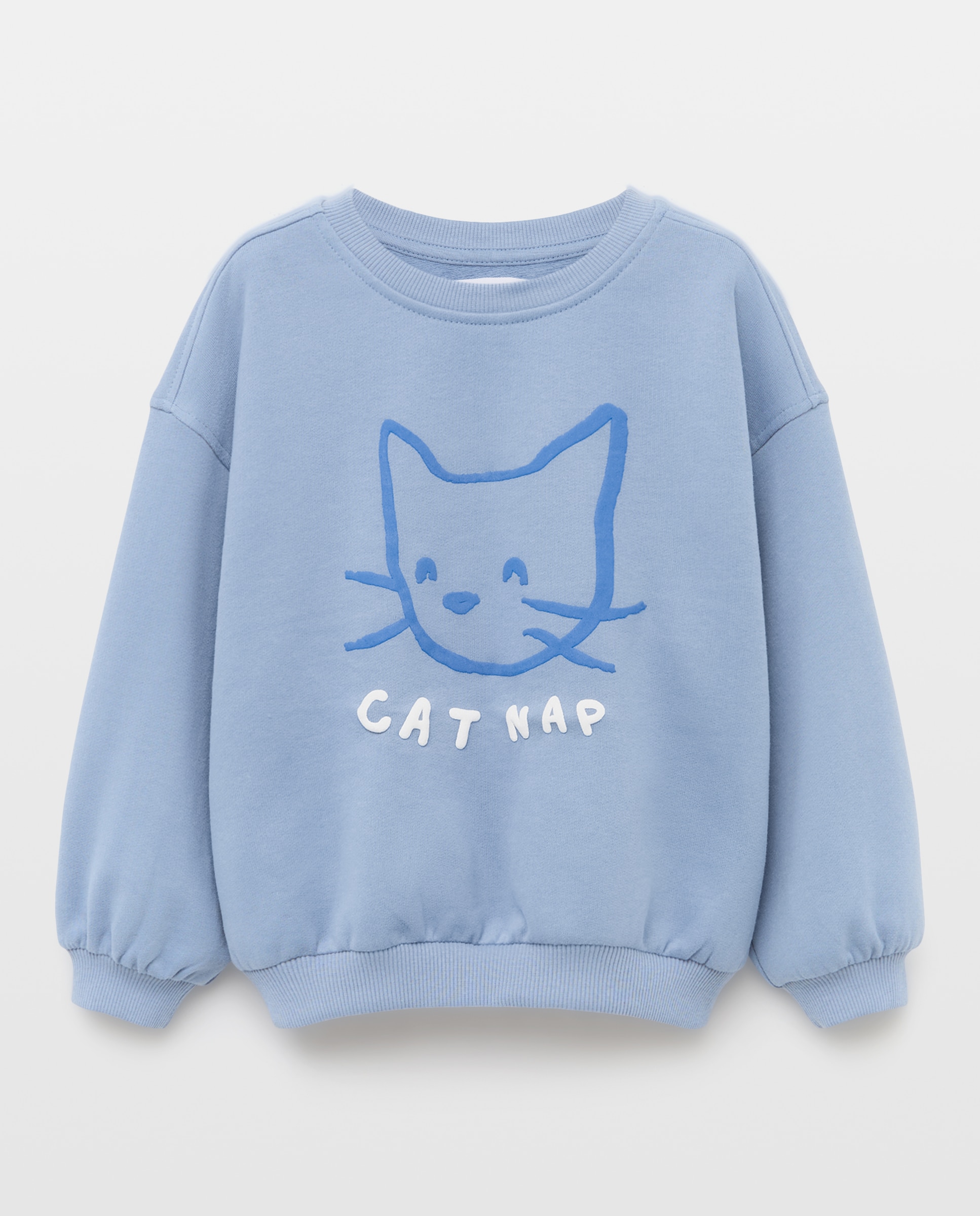 Sudadera felpa cuello caja básica con posicional puff print "gato" de niña - Kids El Corte Inglés - Azul Azul-4