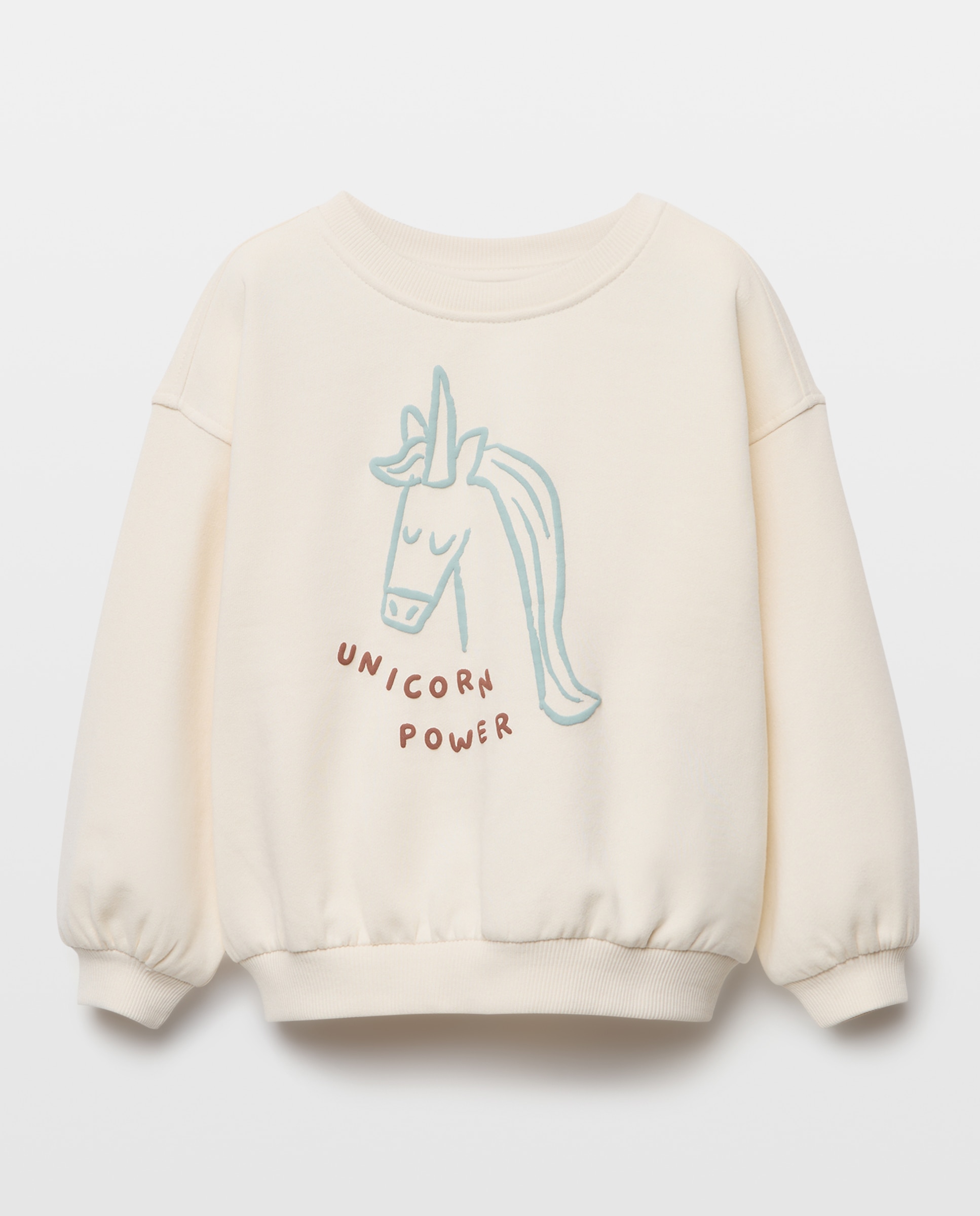 Sweatshirt de Criança em Felpa com Decote Redondo Básica com estampado posicional "Unicórnio" Branco-4