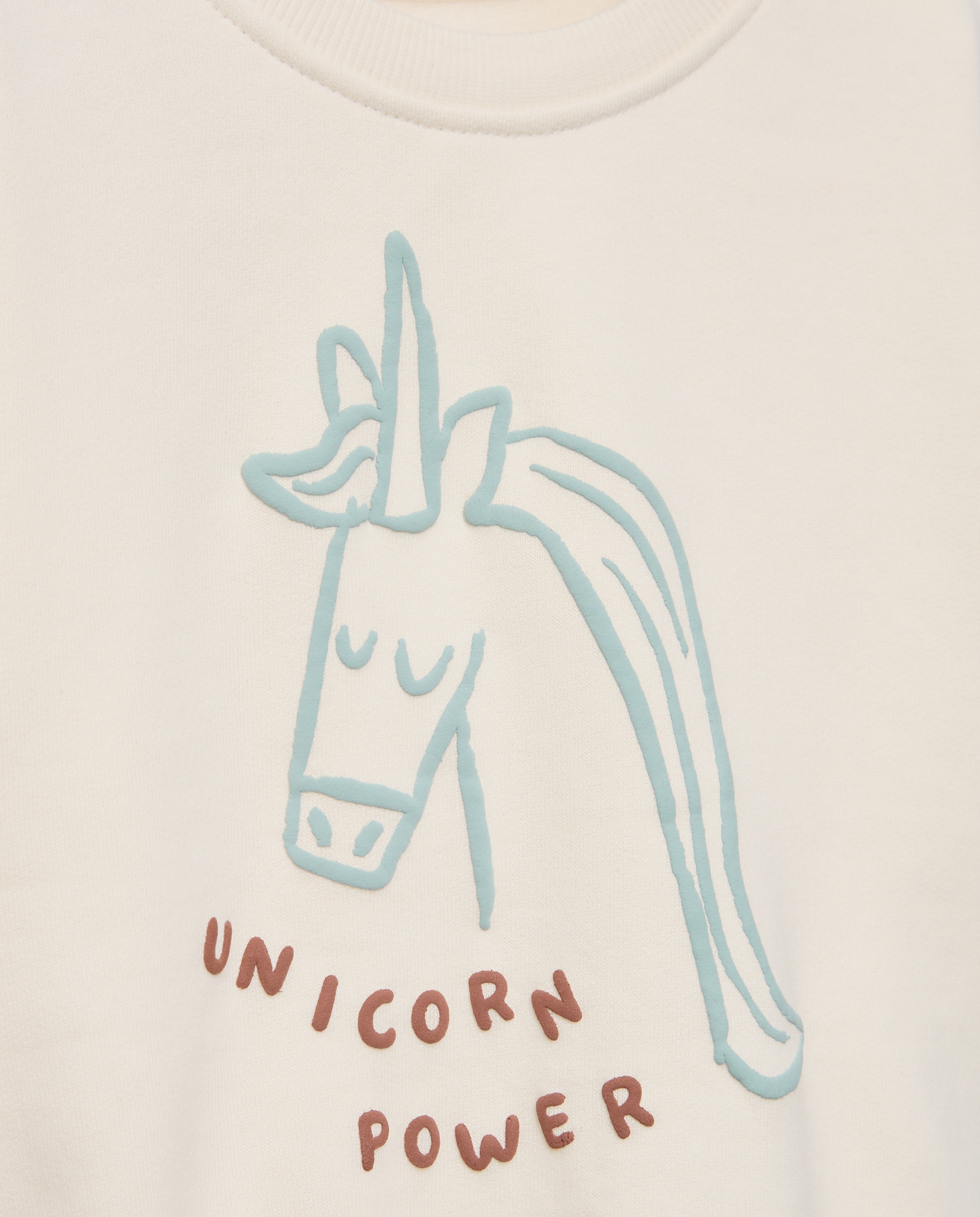 Sweatshirt de Criança em Felpa com Decote Redondo Básica com estampado posicional "Unicórnio" Branco-5