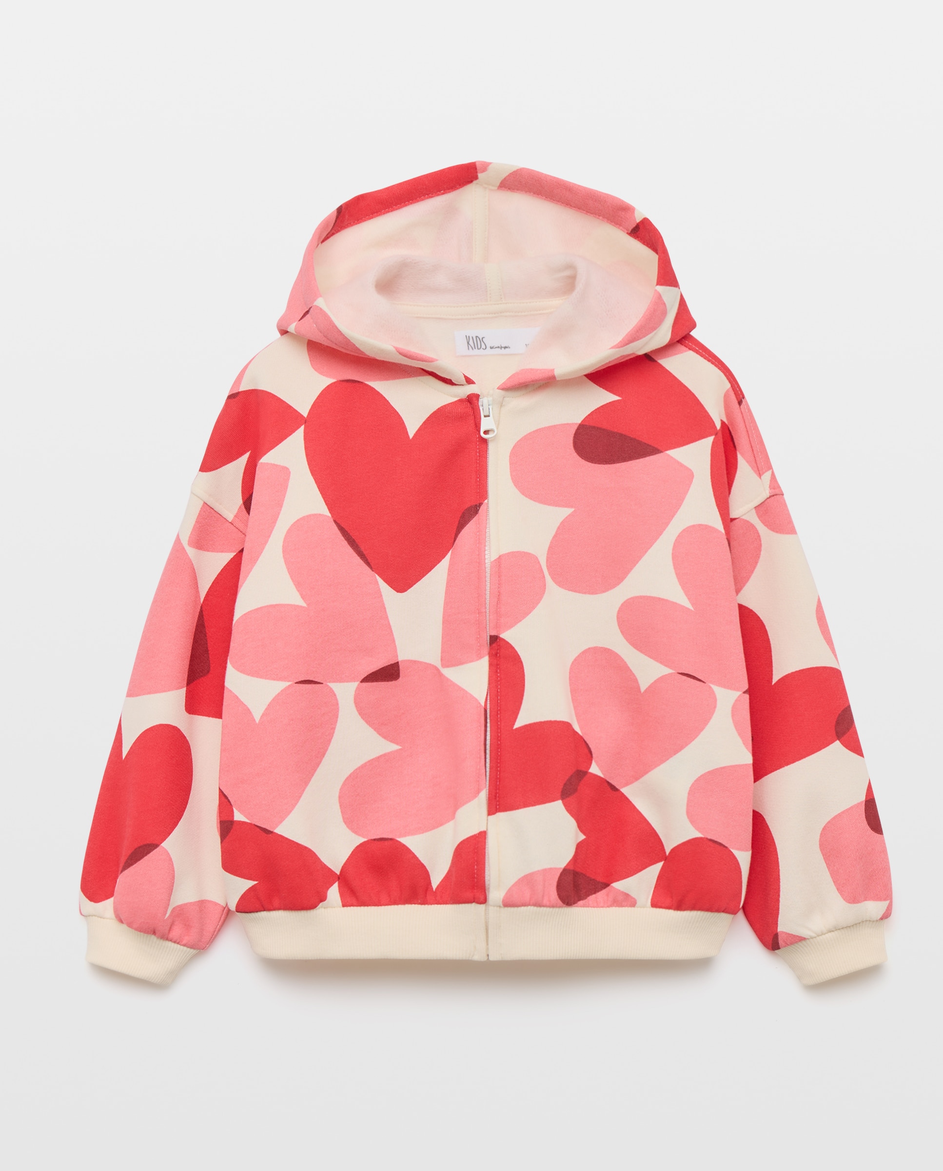 Sudadera abierta con capucha all over print corazones grandes de niña - Kids El Corte Inglés - Blanco Blanco-1