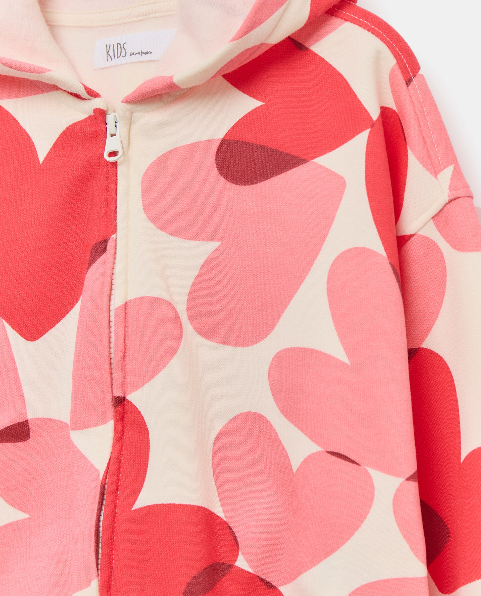 Sudadera abierta con capucha all over print corazones grandes de niña - Kids El Corte Inglés - Blanco Blanco-2