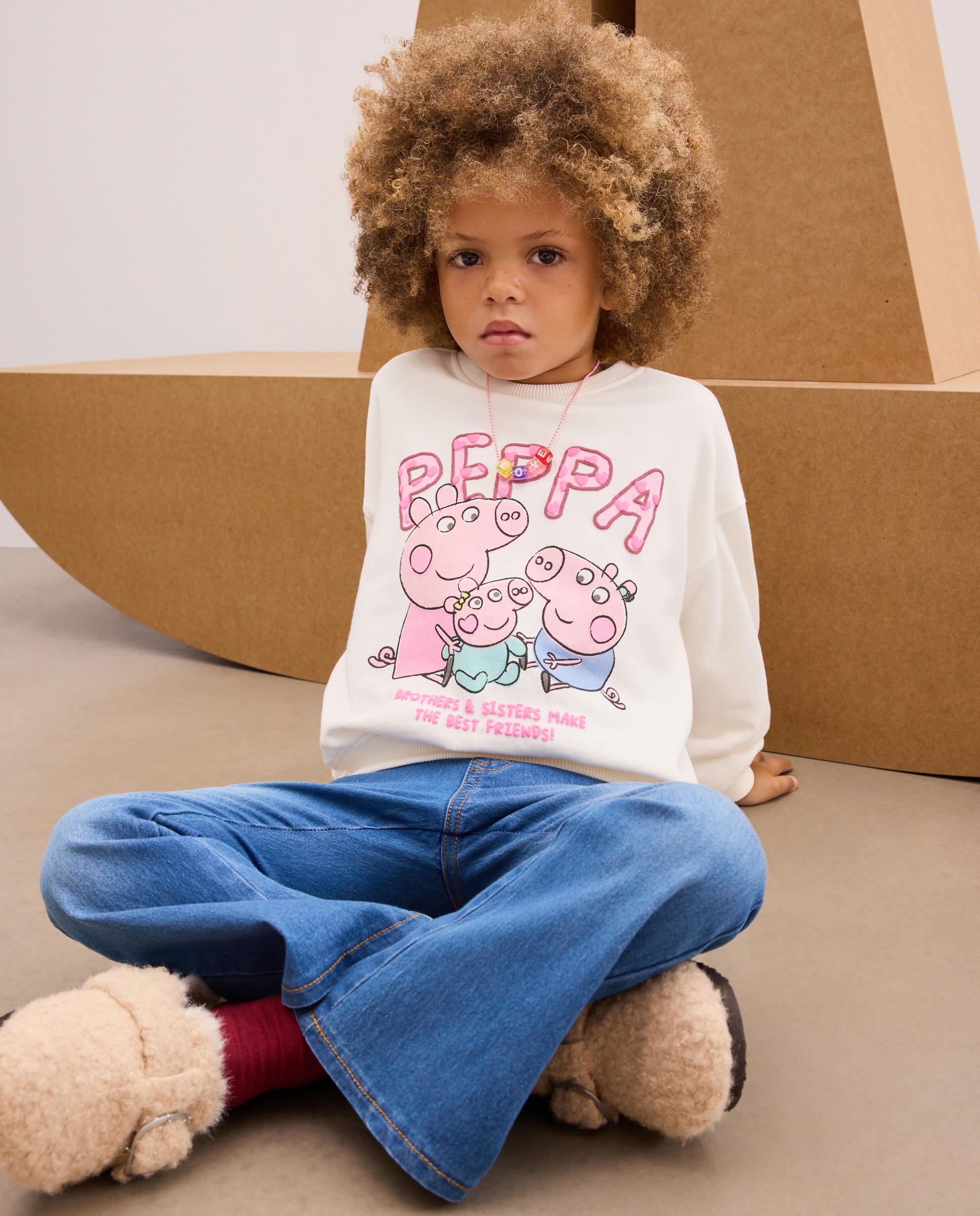 Sudadera print posicional PEPPA PIG con sus hermanos de niña - Kids El Corte Inglés - Blanco Blanco-1