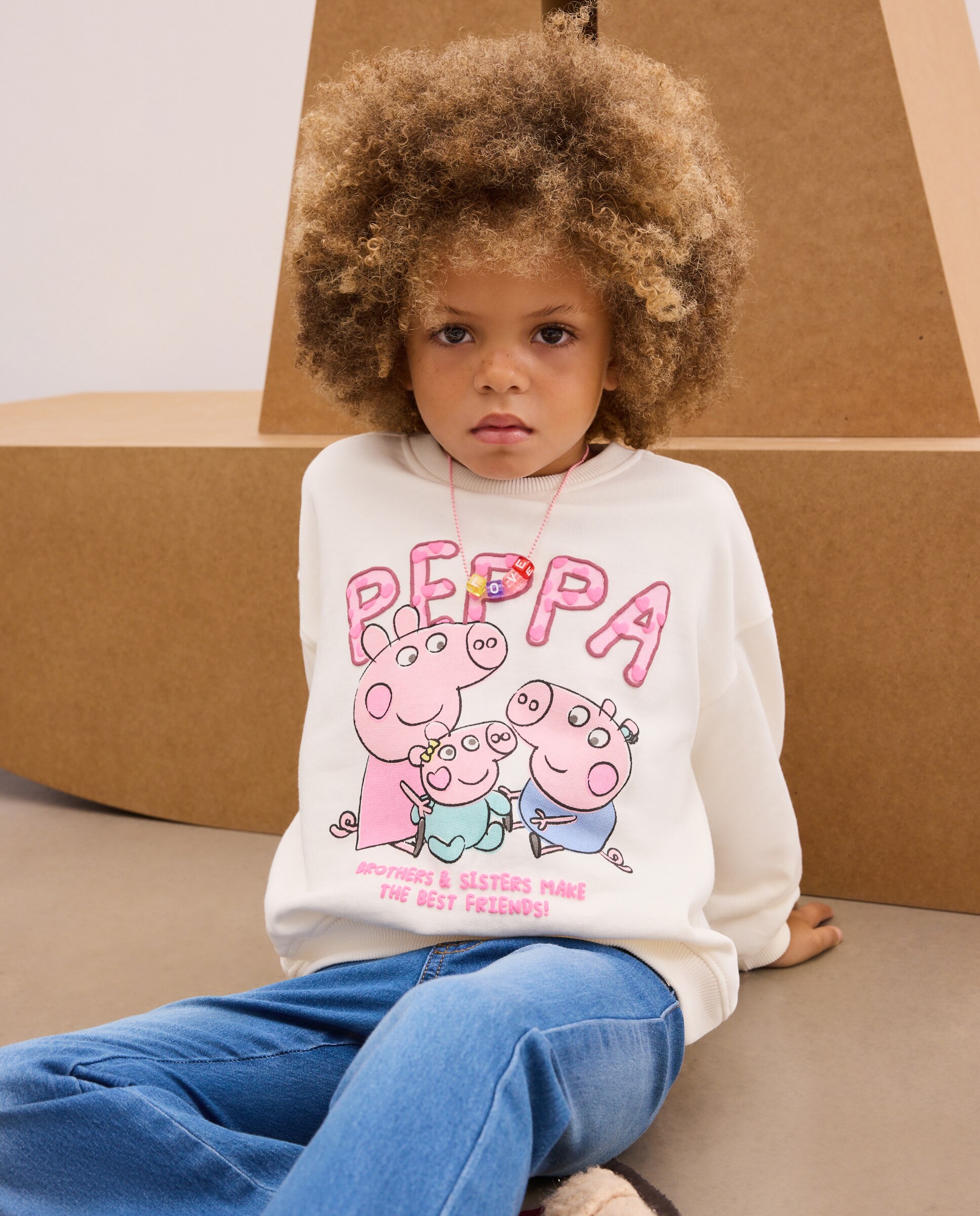 Sudadera print posicional PEPPA PIG con sus hermanos de niña - Kids El Corte Inglés - Blanco Blanco-2