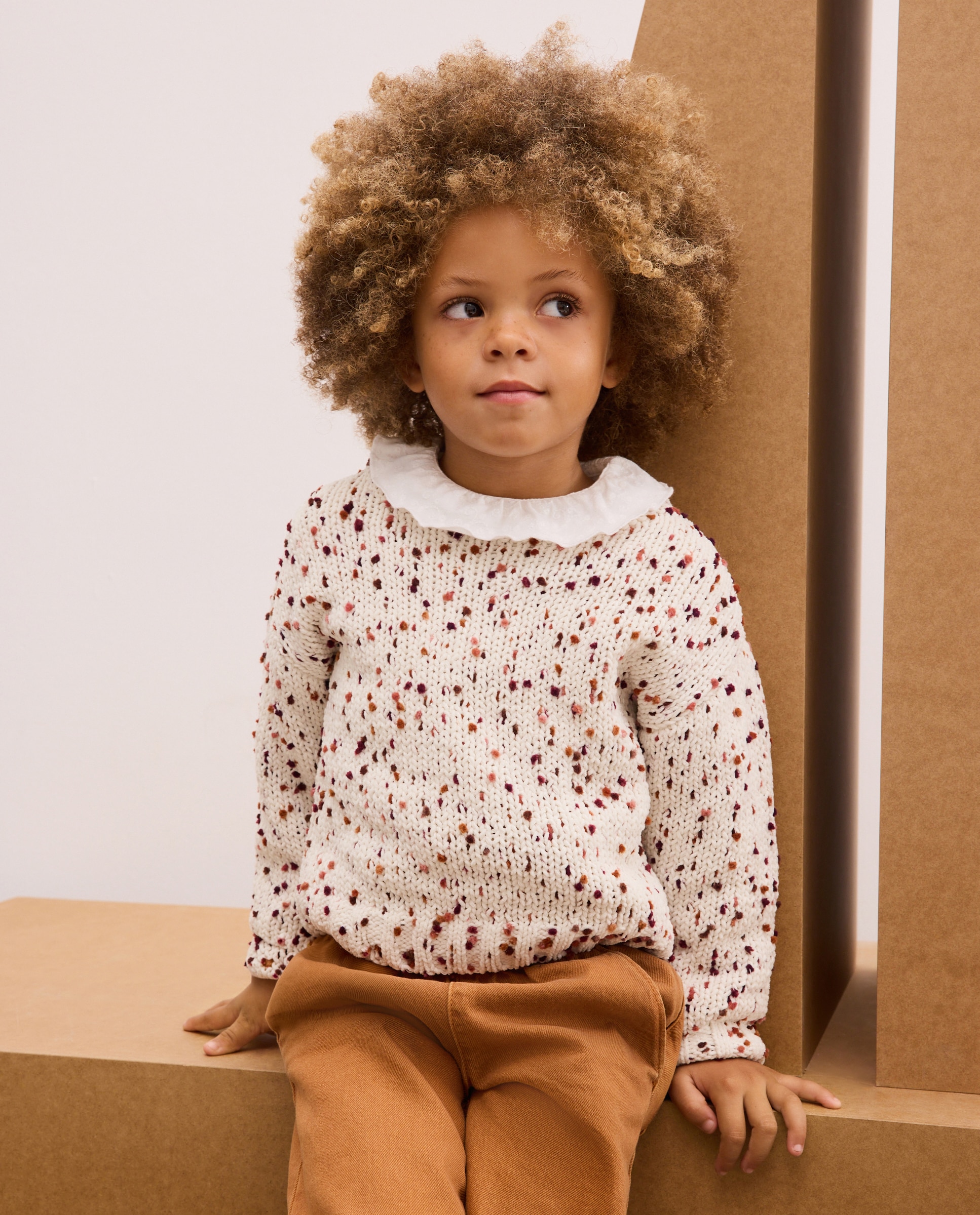 Camisola de Malha Chenille de Criança com Borbotos Branco-2