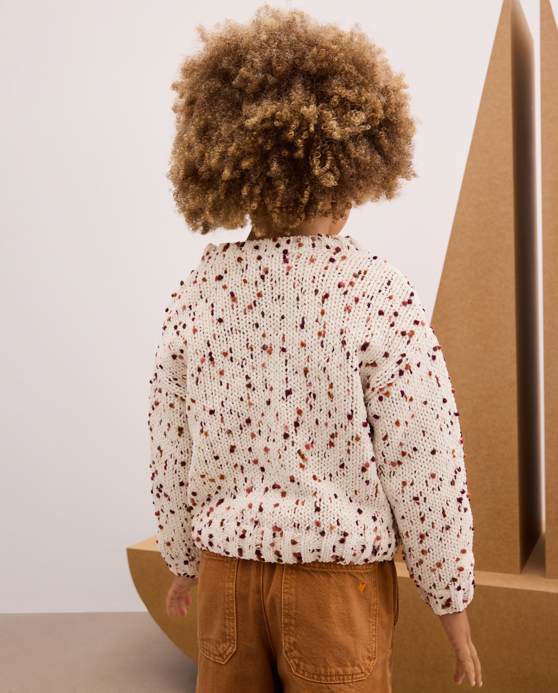 Camisola de Malha Chenille de Criança com Borbotos Branco-3