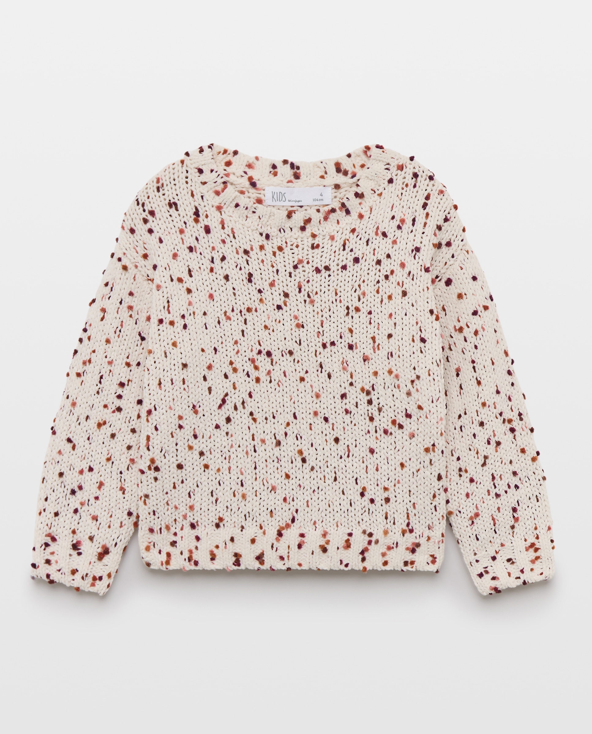 Camisola de Malha Chenille de Criança com Borbotos Branco-4