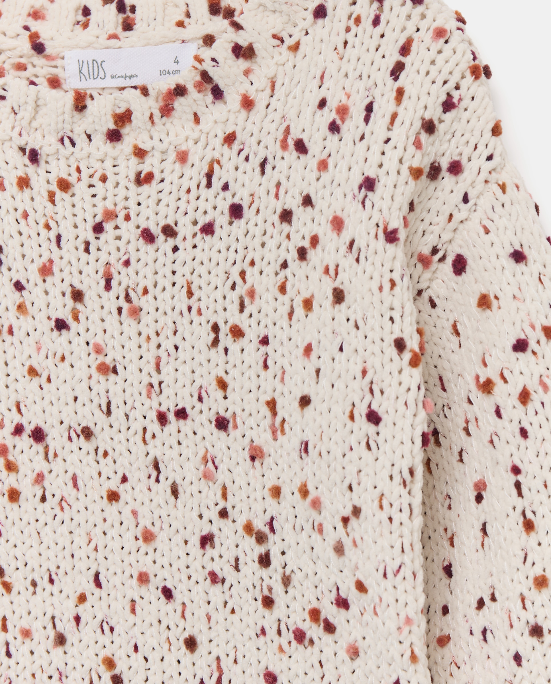 Camisola de Malha Chenille de Criança com Borbotos Branco-5