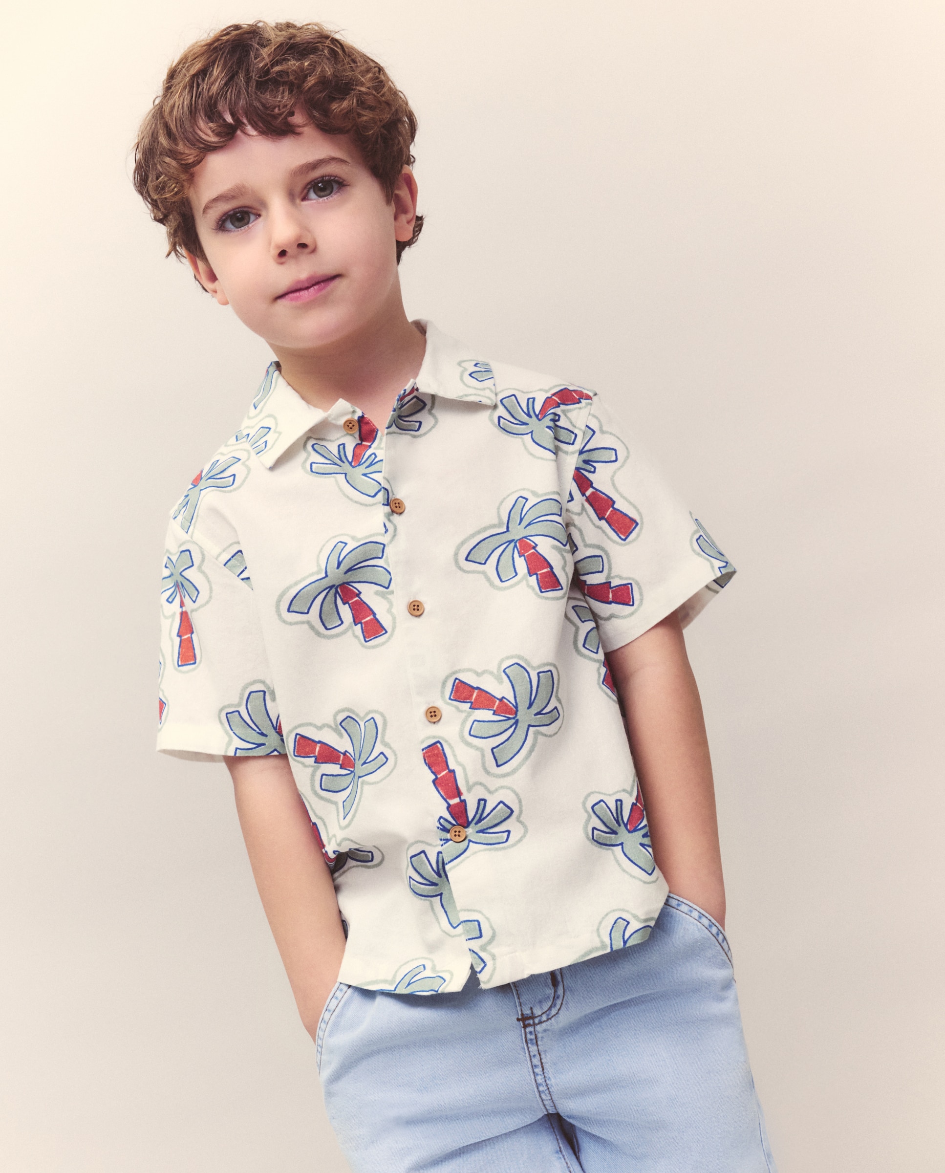 Camisa de Manga Curta Estampada Multicolor-1