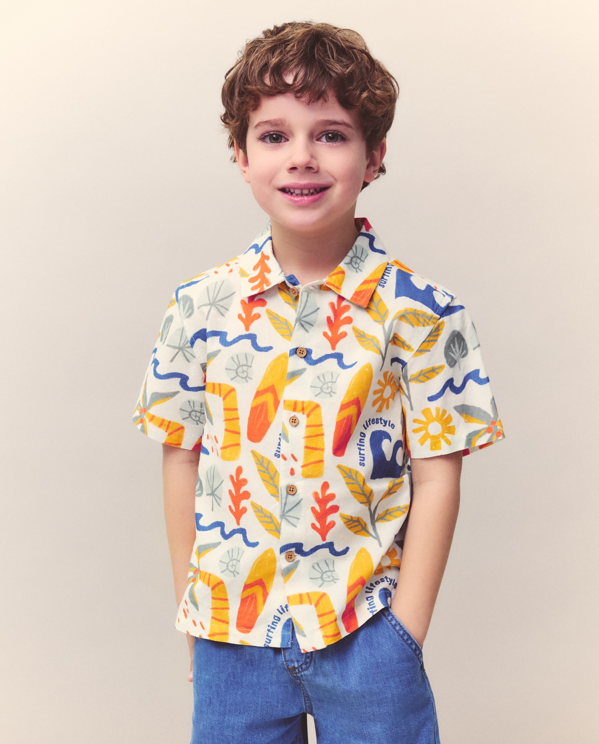 Camisa de Manga Curta Estampada Multicolor-1