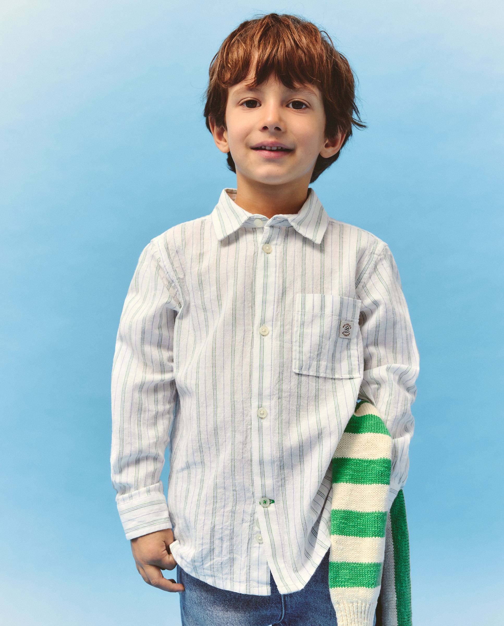 Camisa de Manga Comprida com Risca e Fantasia Kids El Corte Inglés Verde-2