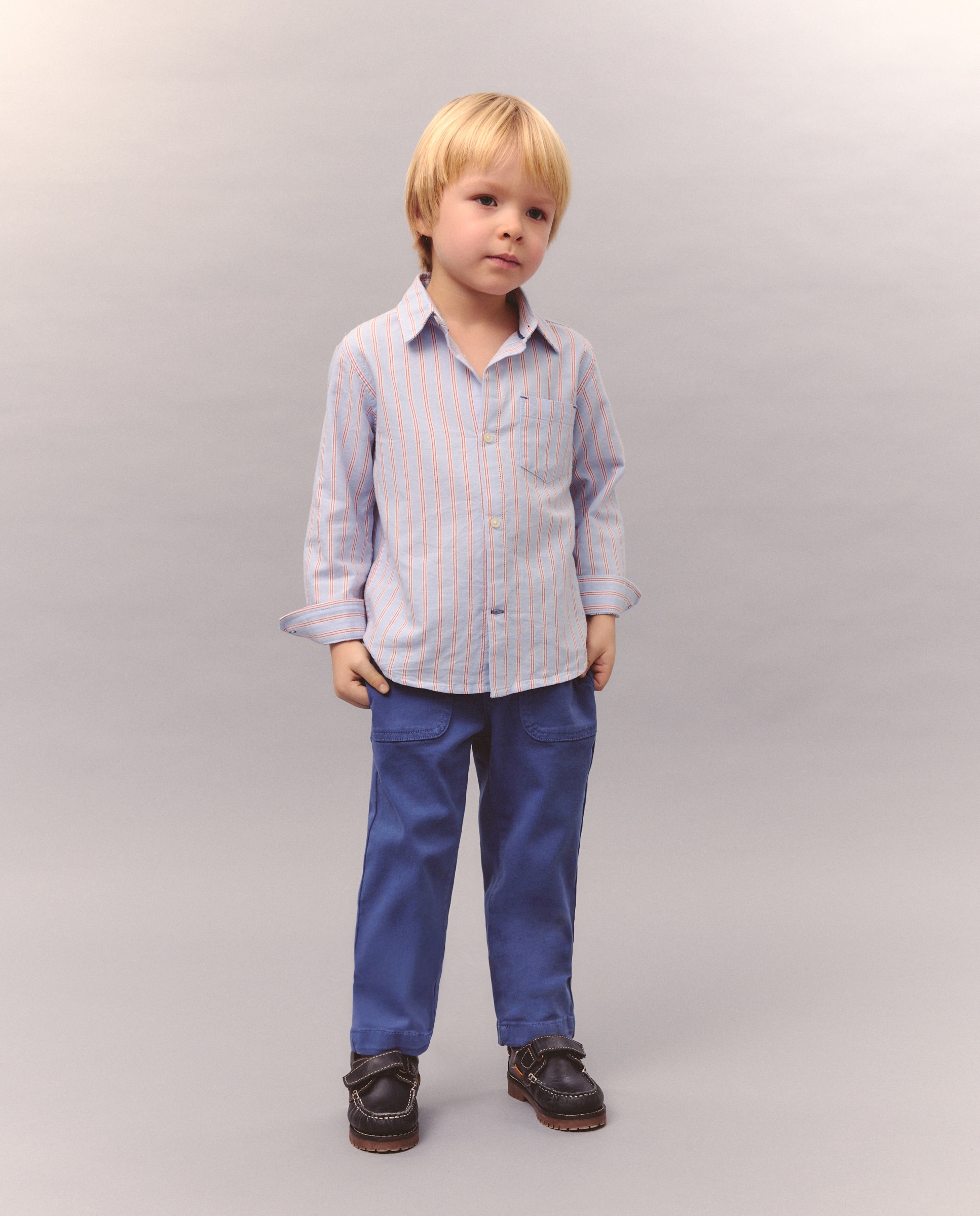 Camisa Oxford com Manga Comprida e Risca Kids El Corte Inglés Azul-2