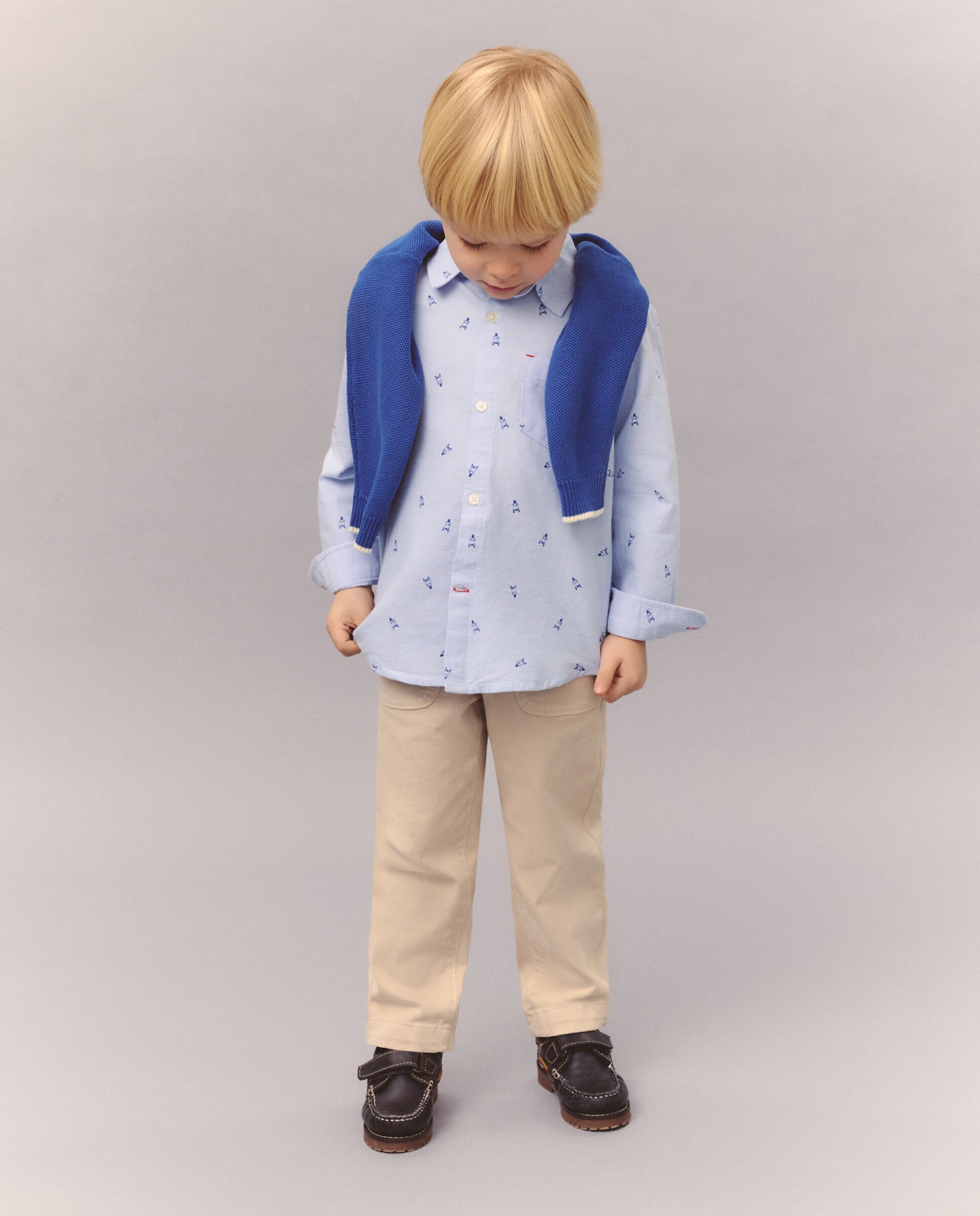 Camisa Oxford com Manga Comprida e Estampado Kids El Corte Inglés Azul-2