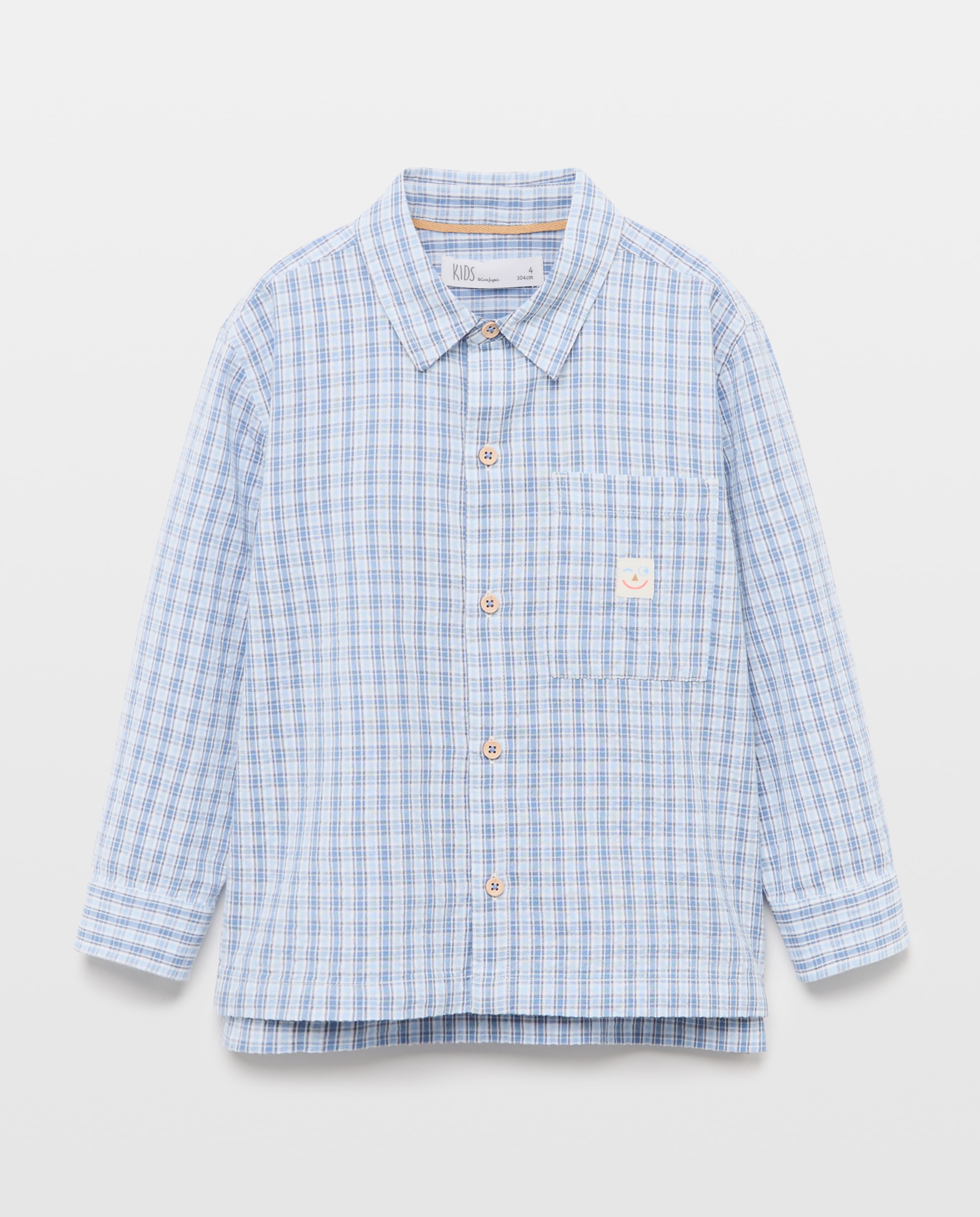 Camisa de Manga Comprida aos Quadrados Azul-4
