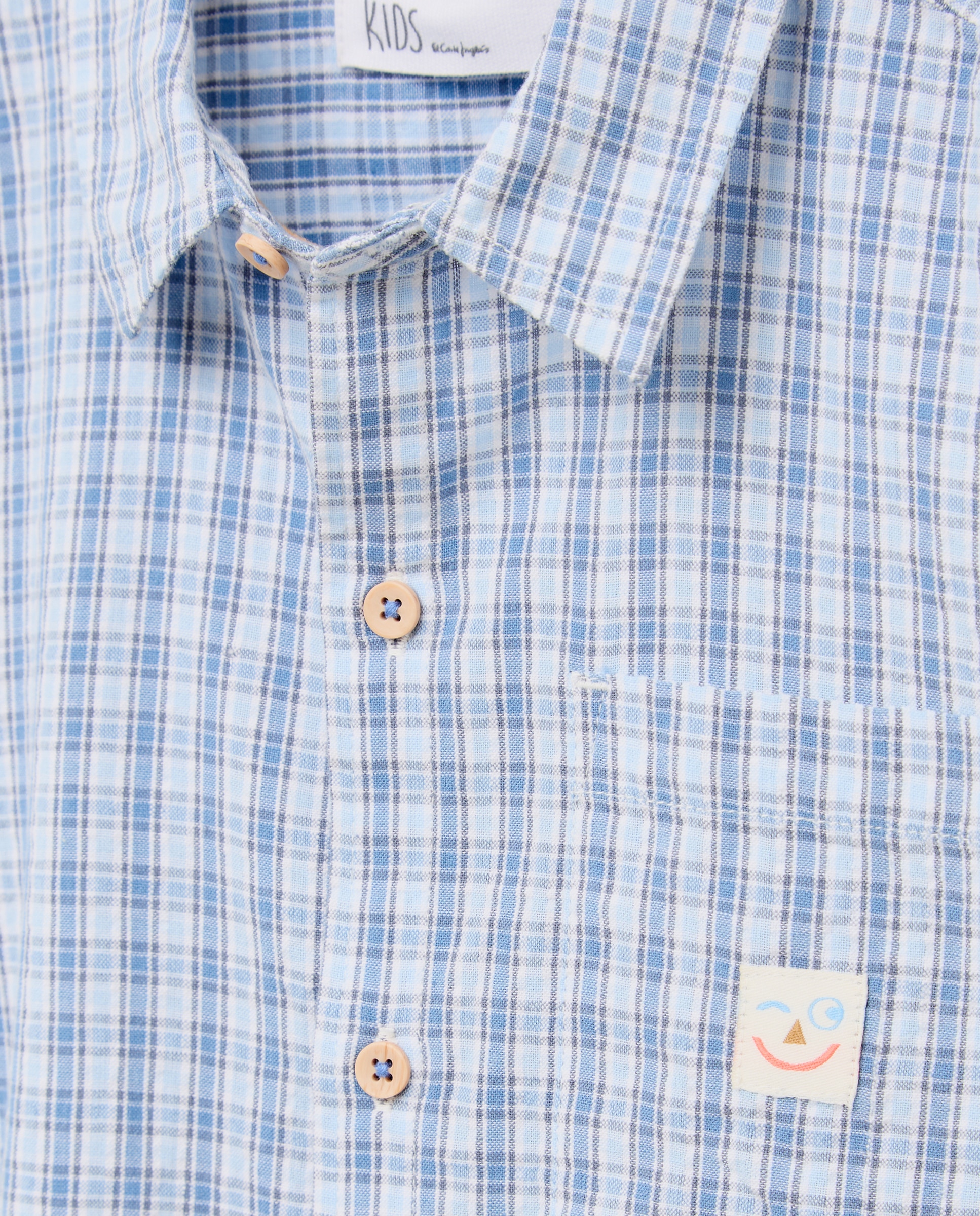 Camisa de Manga Comprida aos Quadrados Azul-5