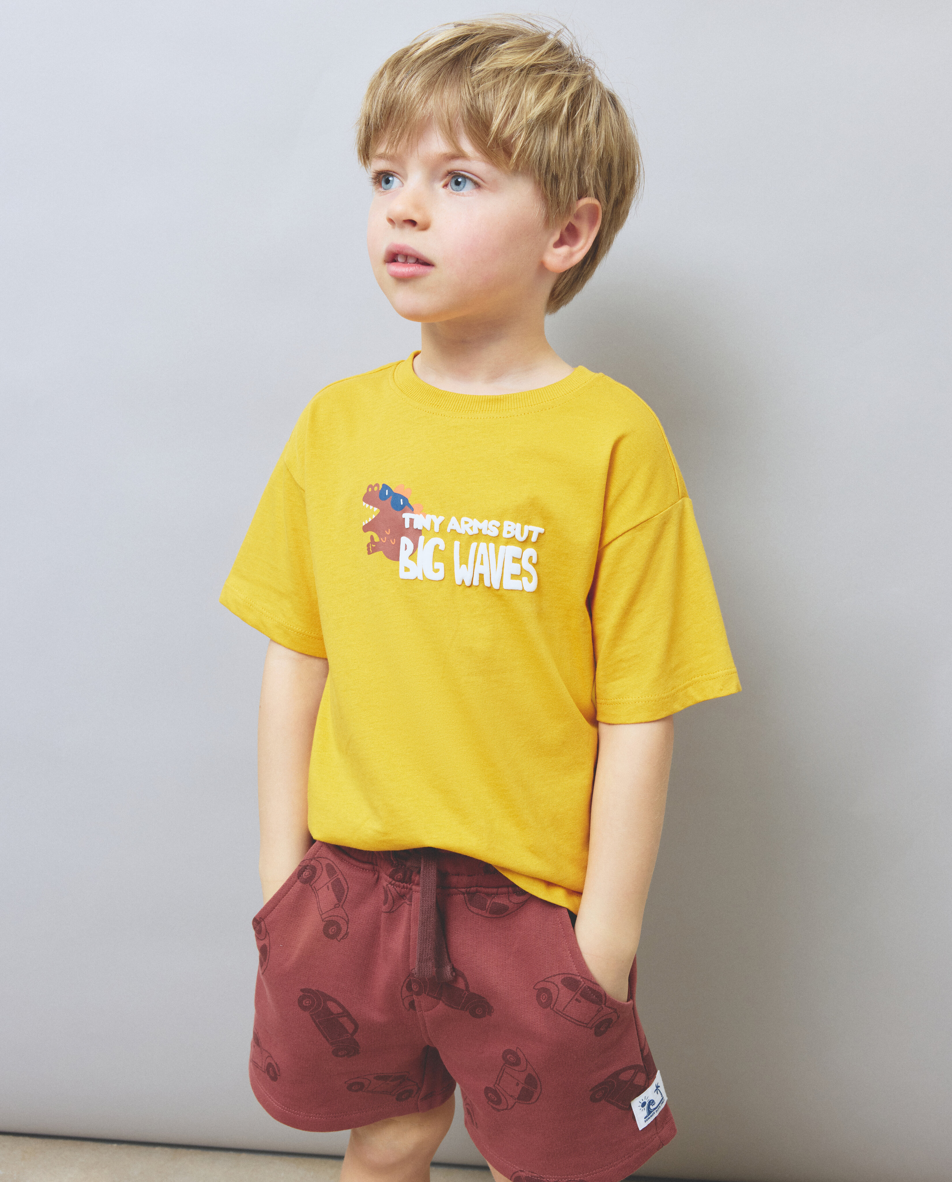 T-shirt de Manga Curta com Fantasia Gráfica e Detalhes Puffing Kids El Corte Inglés Amarelo-2