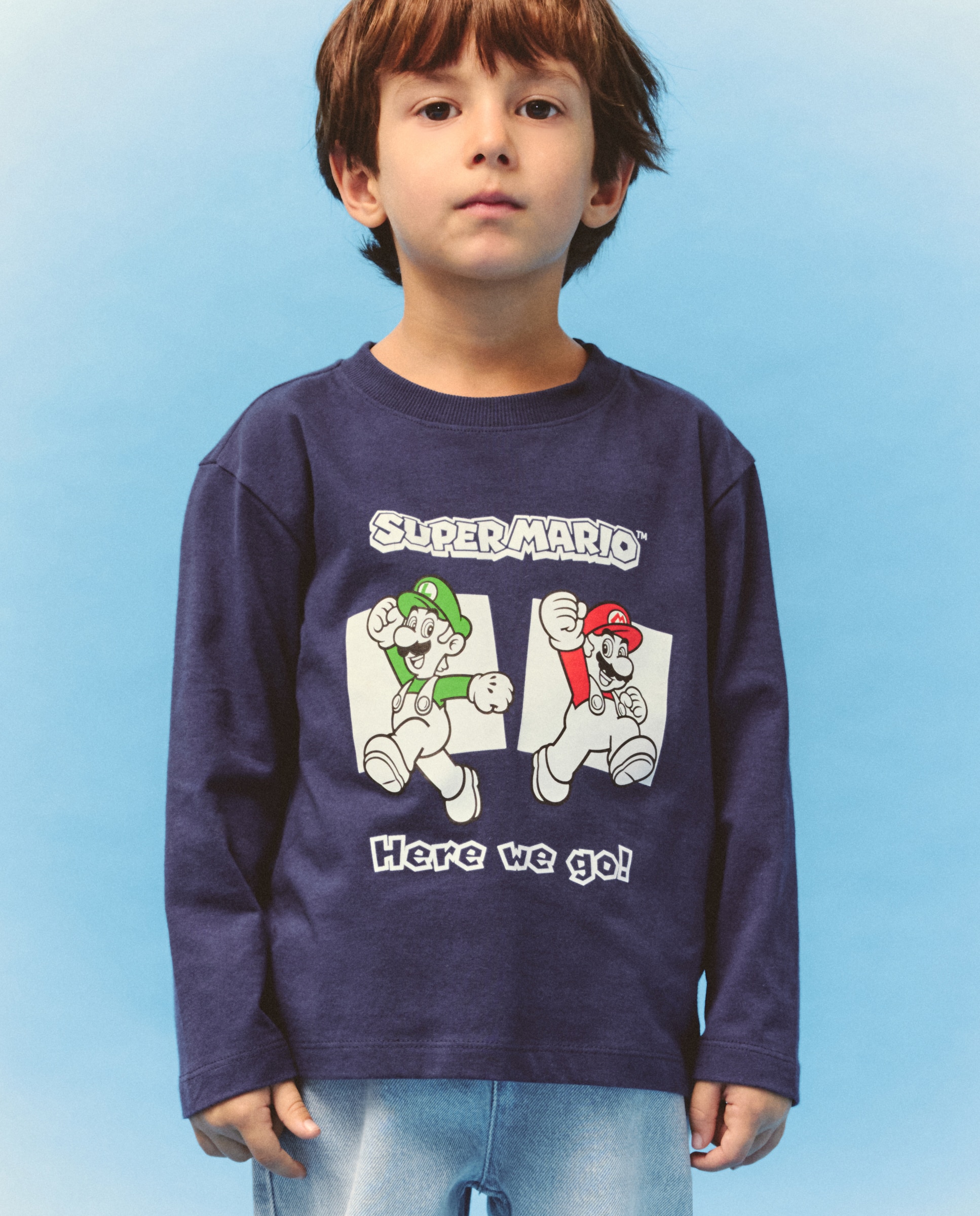 Camisola de Manga Comprida com Estampado Mario Bros Azul-marinho-2