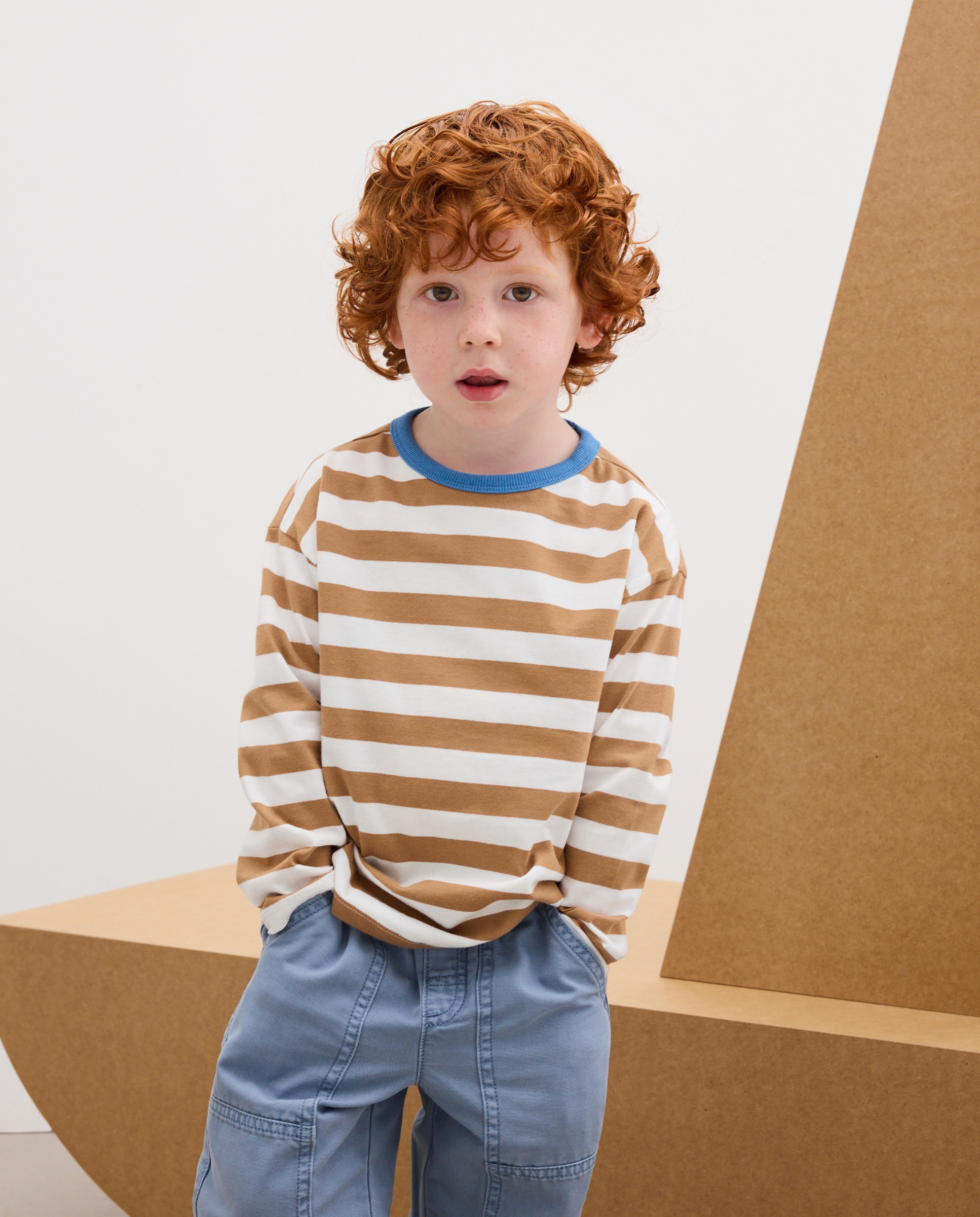 Imagen 0 de Camiseta manga larga rayas de niño Marrón