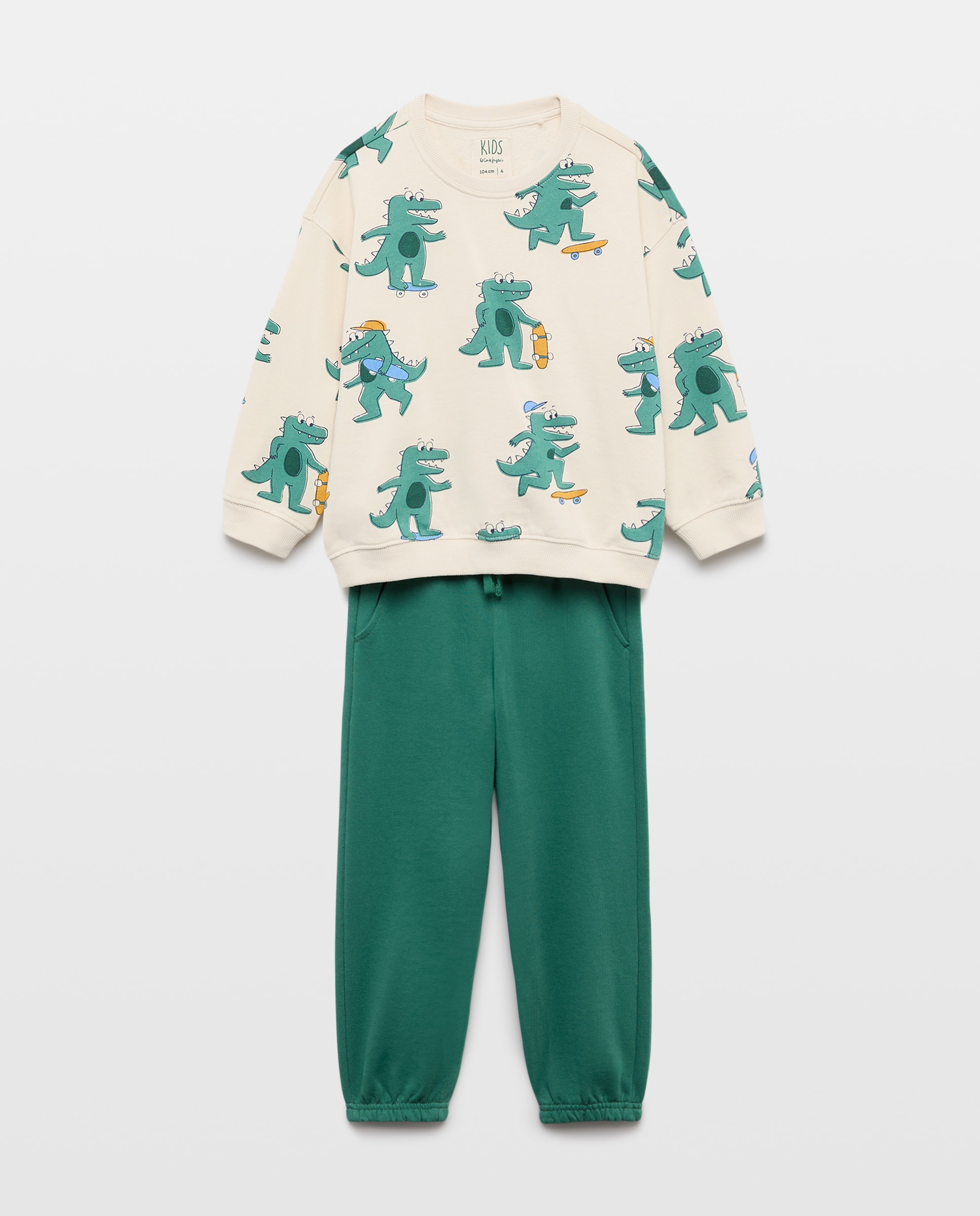 Conjunto de Sweatshirt Fechada e Calças de Felpa Verde-3