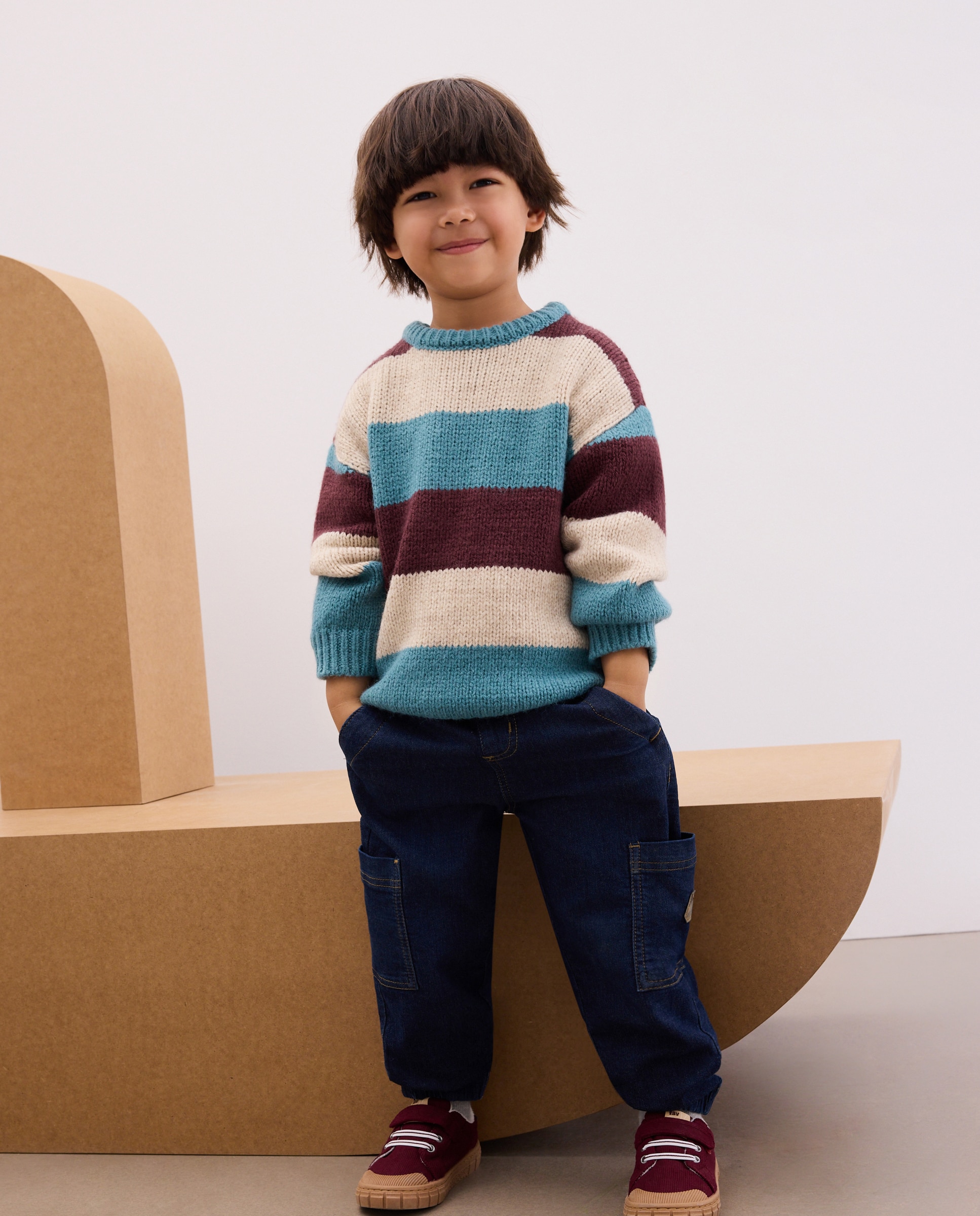 Imagen 0 de Pantalón jogger knit denim cargo fit de niño Azul Suave