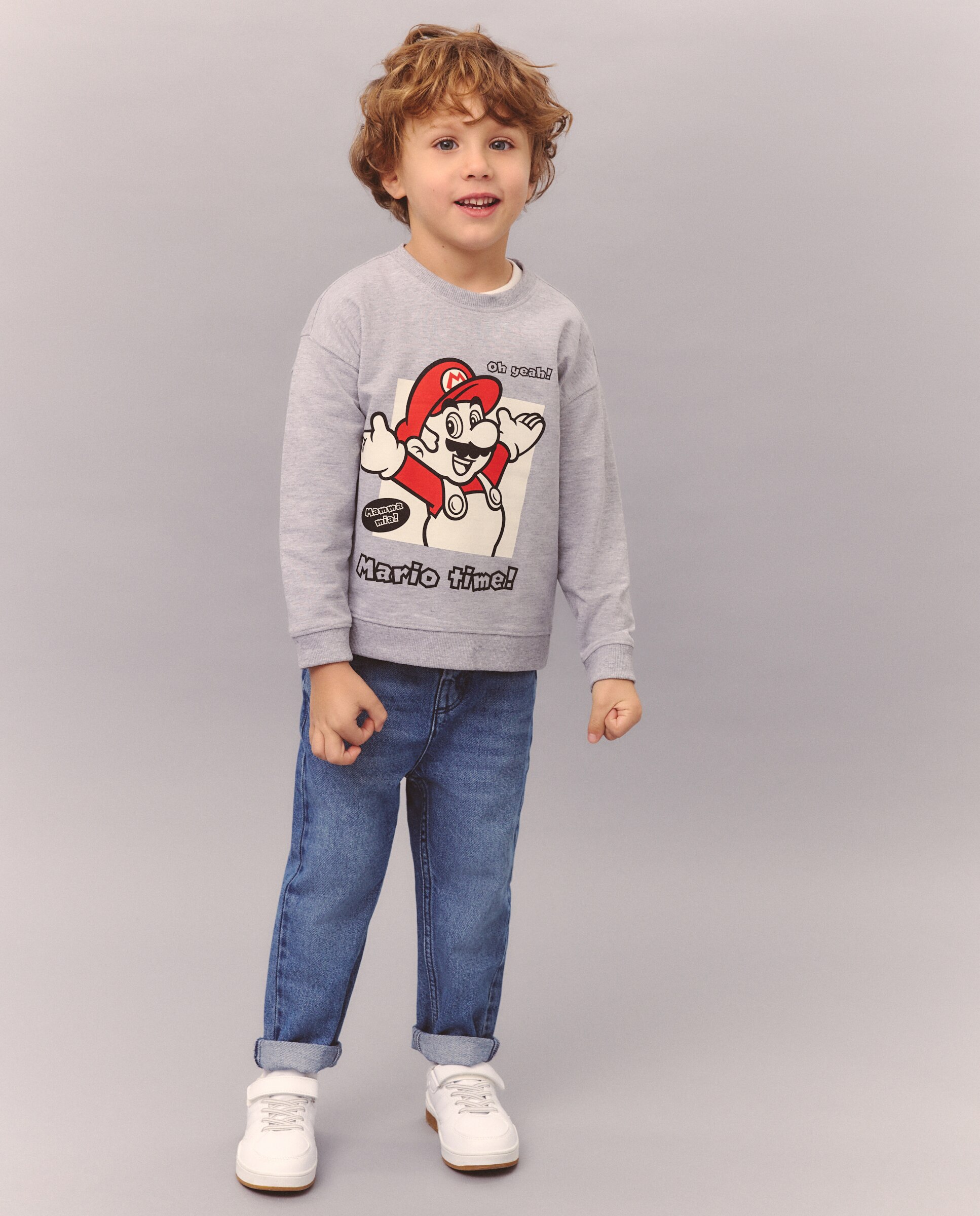 Sweatshirt Fechada com Estampado Mario Bros Kids El Corte Inglés Cinzento-2