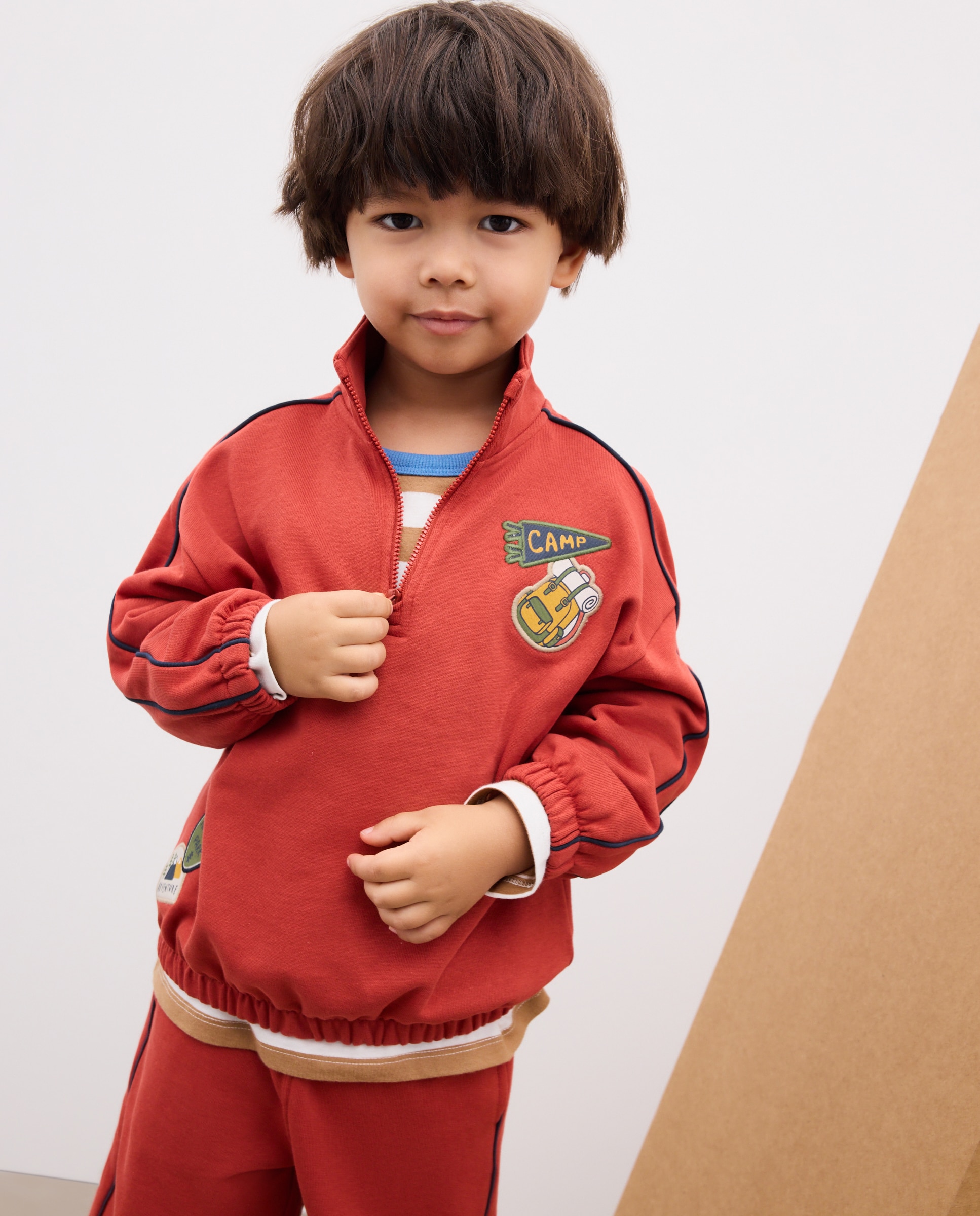 Sudadera cuello camionero con piping de niño - Kids El Corte Inglés - 770 Terracota 770 Terracota-2